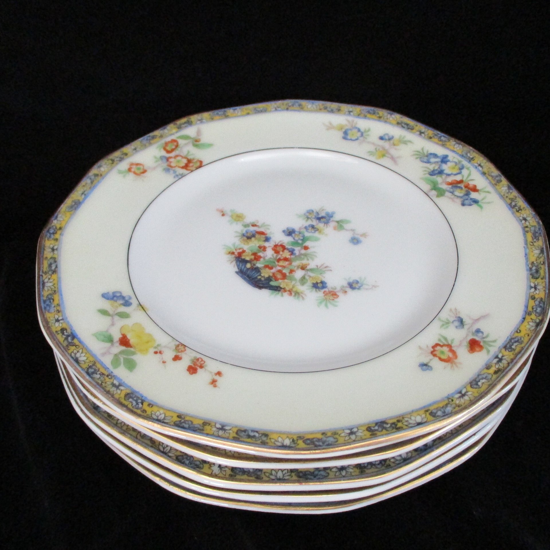 Theodore Haviland Montreux, Salad Plates, Set of 5, Limoges France, Replacement Completer Piece, Baskets, Gold Trim, 1920s