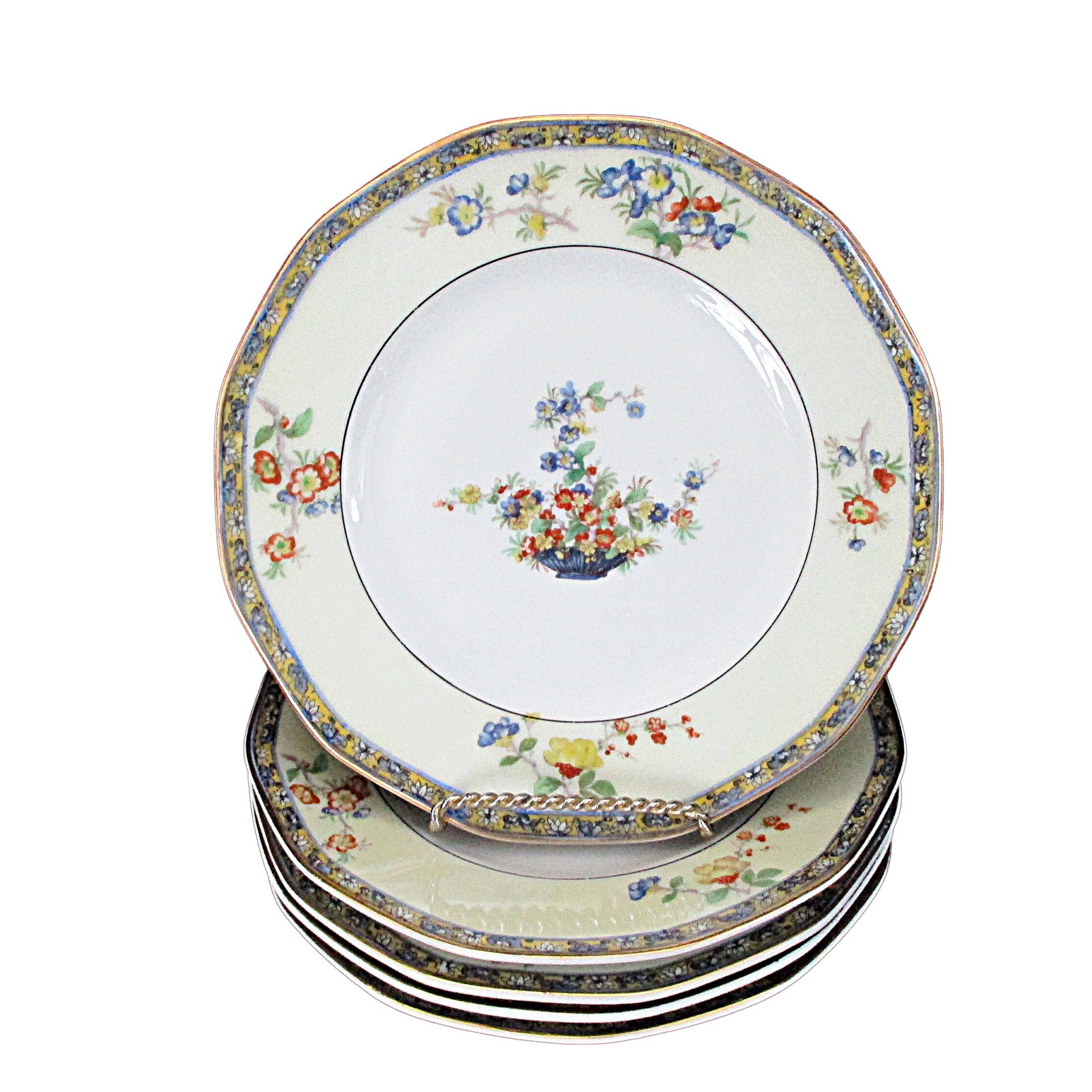 Theodore Haviland Montreux, Salad Plates, Set of 5, Limoges France, Replacement Completer Piece, Baskets, Gold Trim, 1920s