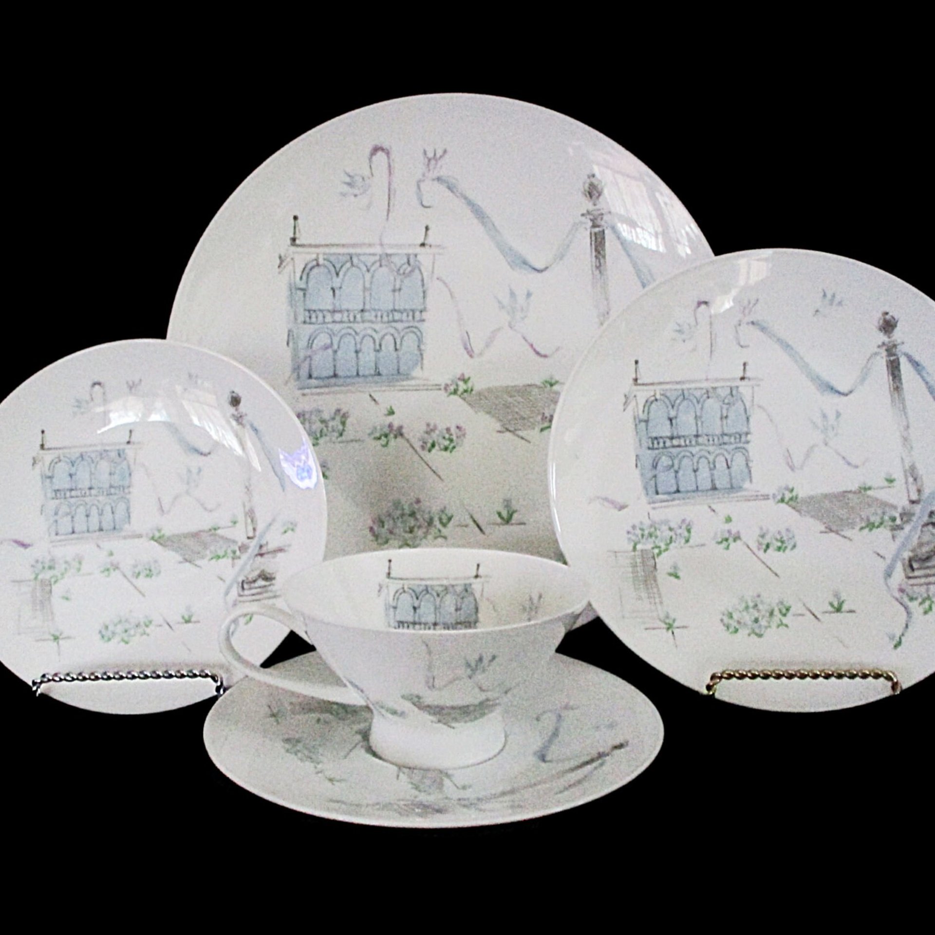 Rosenthal Plaza China, 5pc Place Setting, Artist Raymond Loewry, Selb Germany, City Plaza, Mid Century, Excellent Condition, 4 Available