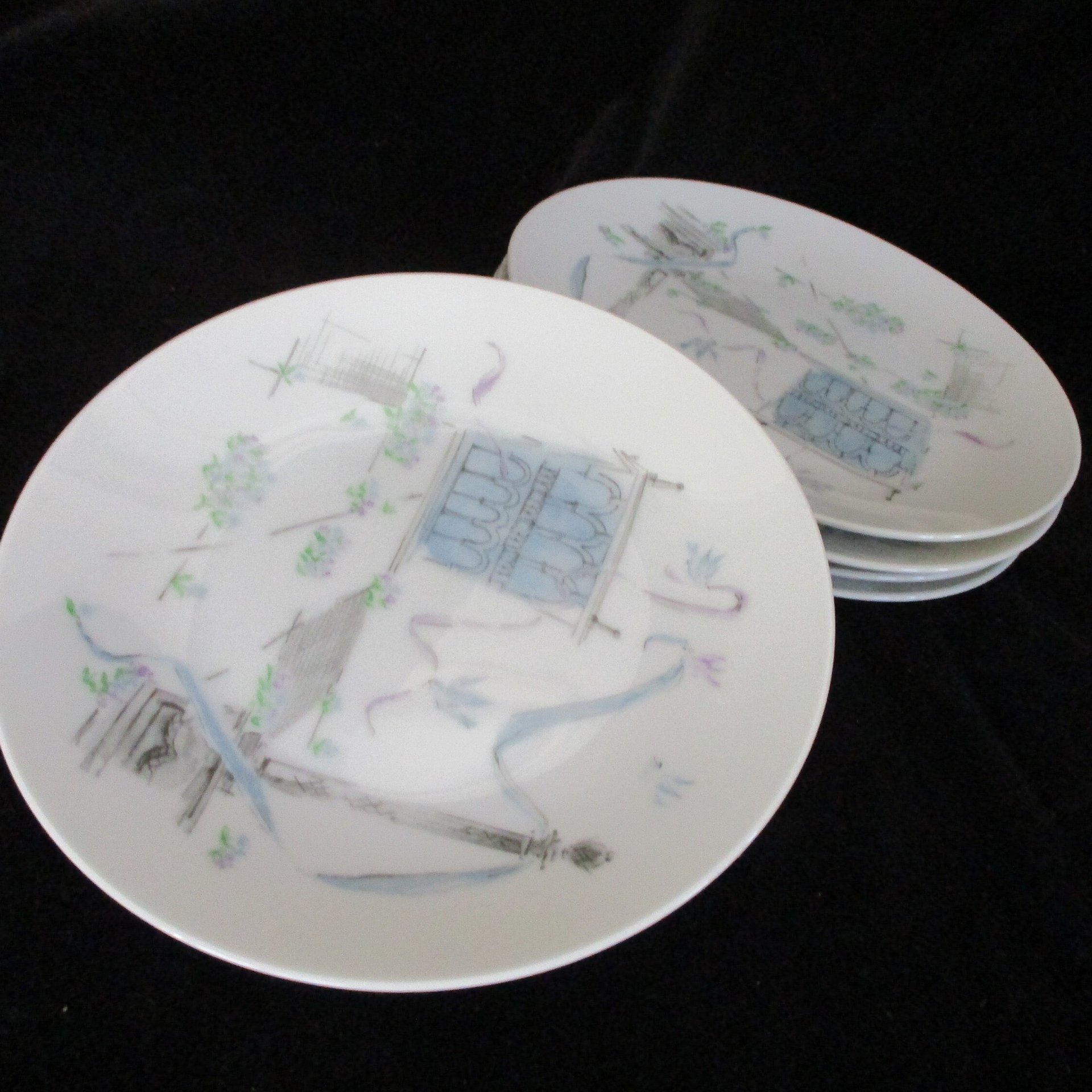 Rosenthal Plaza China, Dessert Bread Plates, Set of 5, Artist Raymond Loewry, Selb Germany, City Plaza, Mid Century, Excellent Condition