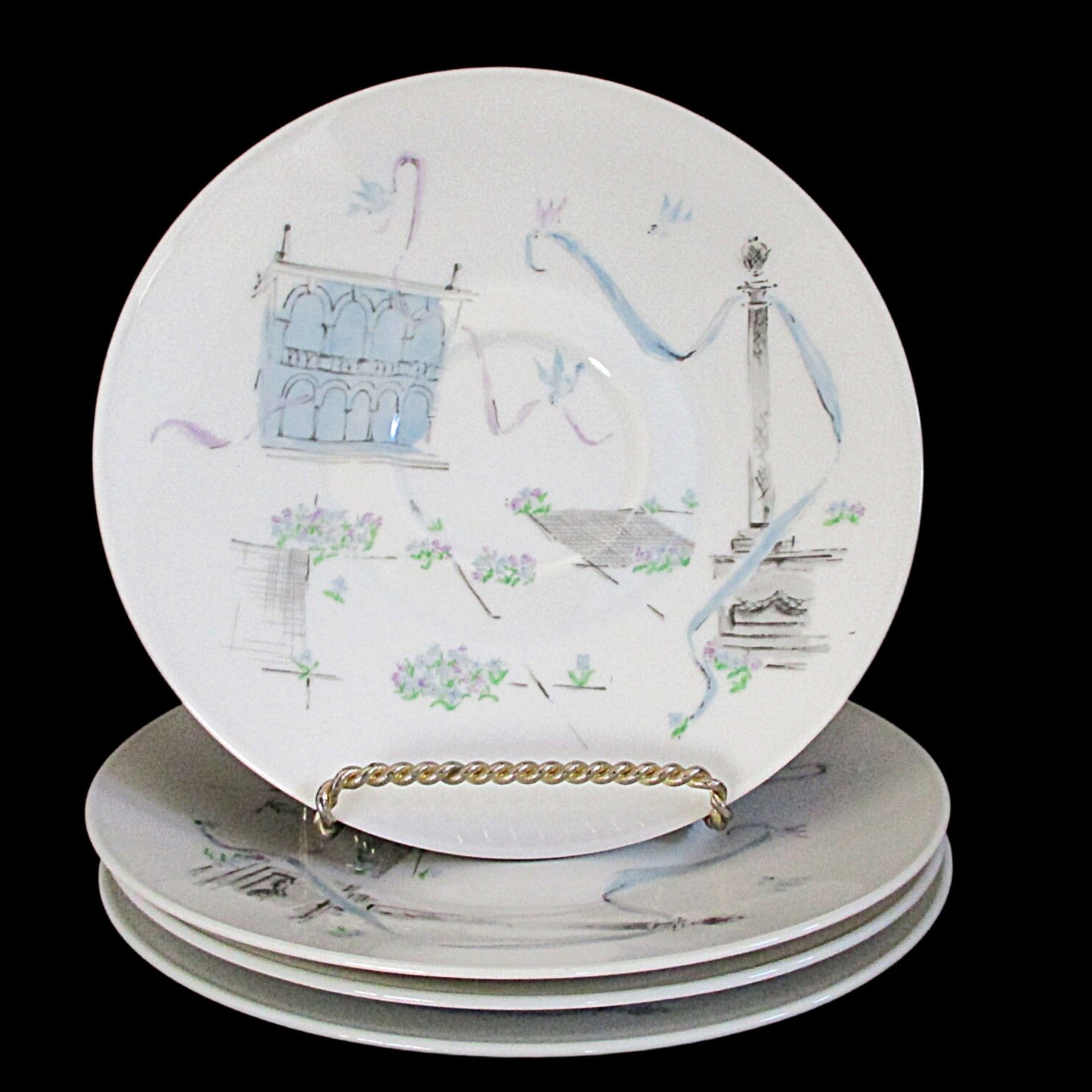 Rosenthal Plaza China, Saucers, Set of 4, Artist Raymond Loewry, Selb Germany, City Plaza, Mid Century, Excellent Condition