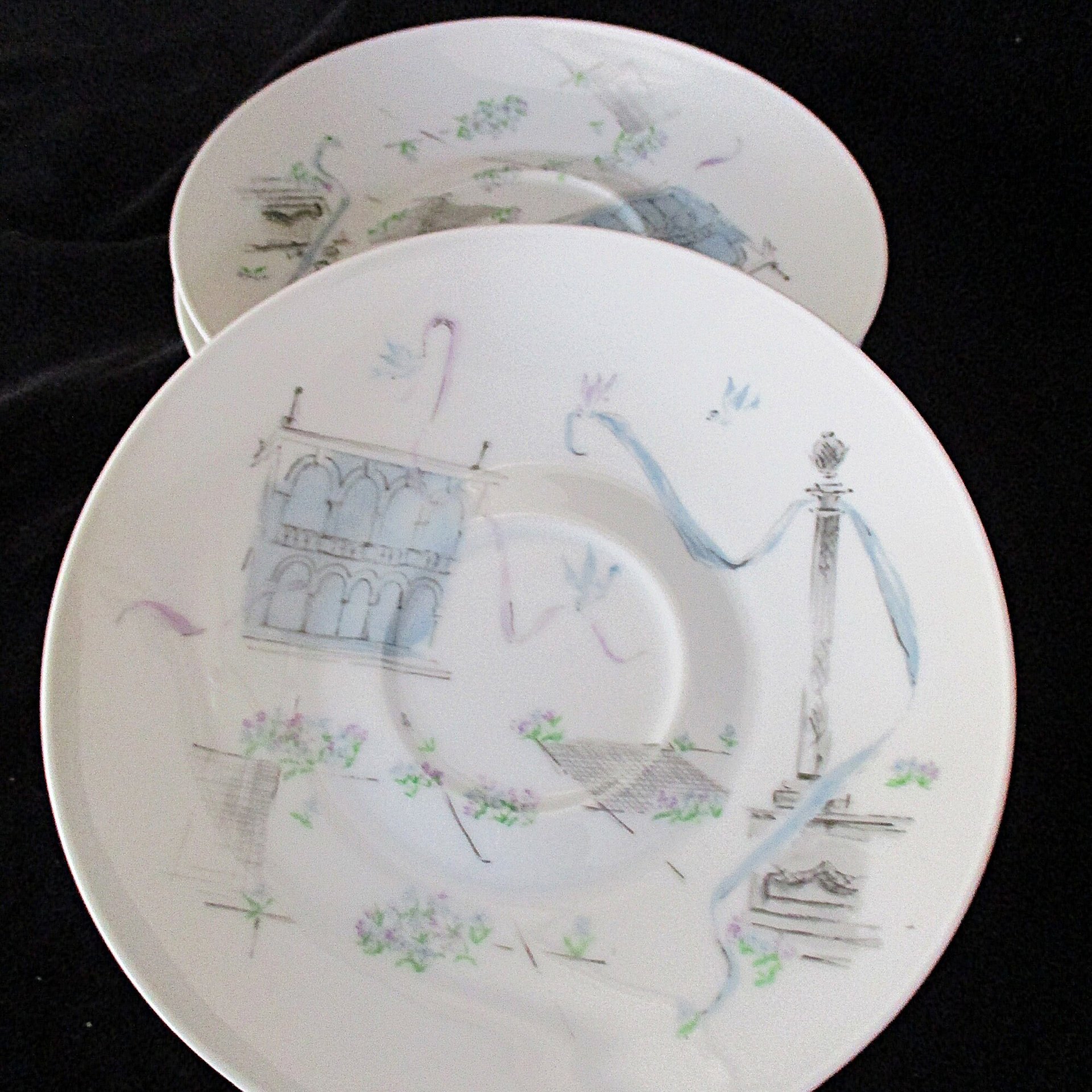 Rosenthal Plaza China, Saucers, Set of 4, Artist Raymond Loewry, Selb Germany, City Plaza, Mid Century, Excellent Condition