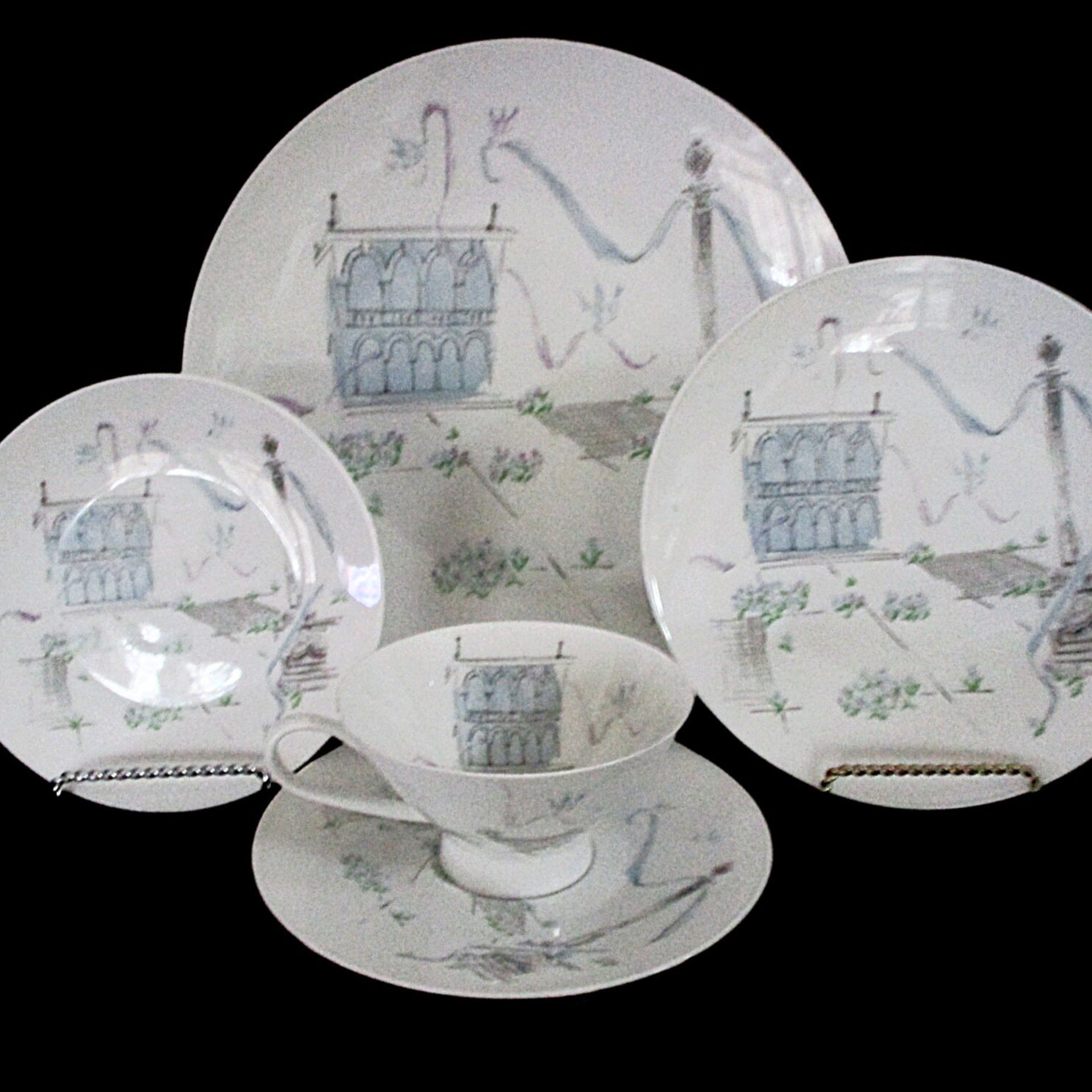 Rosenthal Plaza China, 5pc Place Setting, Artist Raymond Loewry, Selb Germany, City Plaza, Mid Century, Excellent Condition, 4 Available