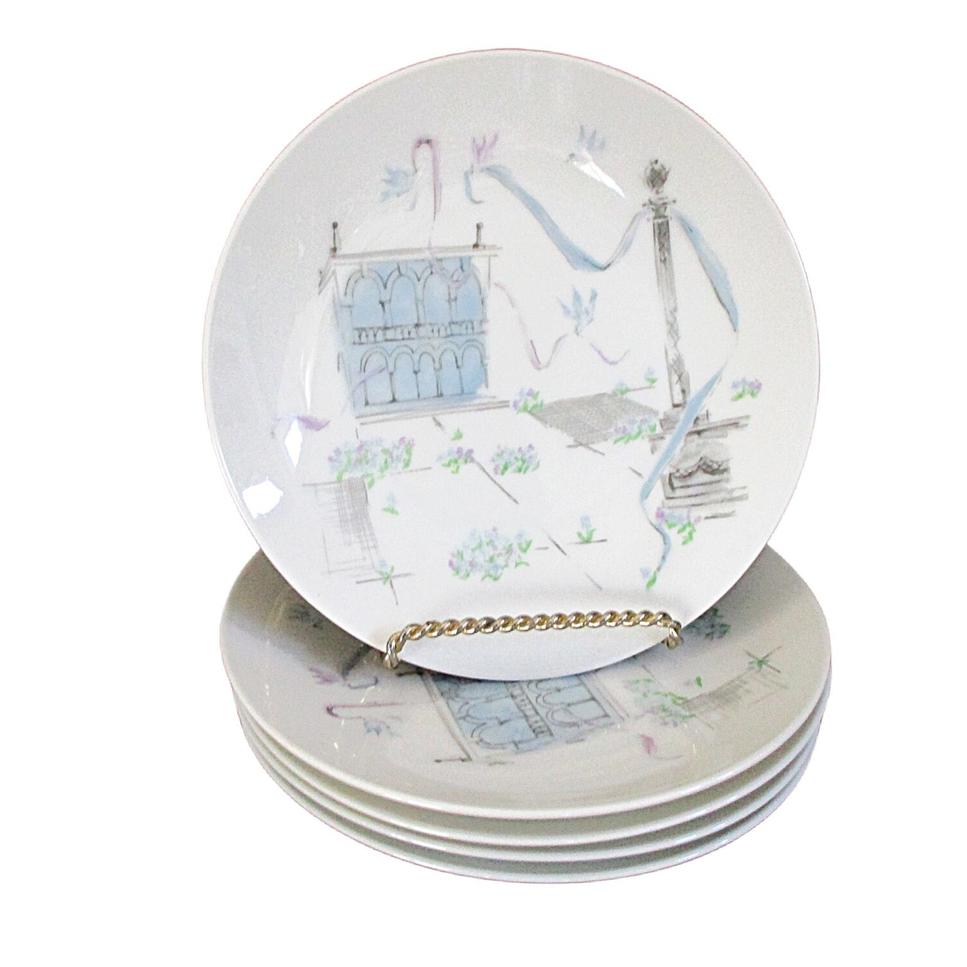 Rosenthal Plaza China, Dessert Bread Plates, Set of 5, Artist Raymond Loewry, Selb Germany, City Plaza, Mid Century, Excellent Condition