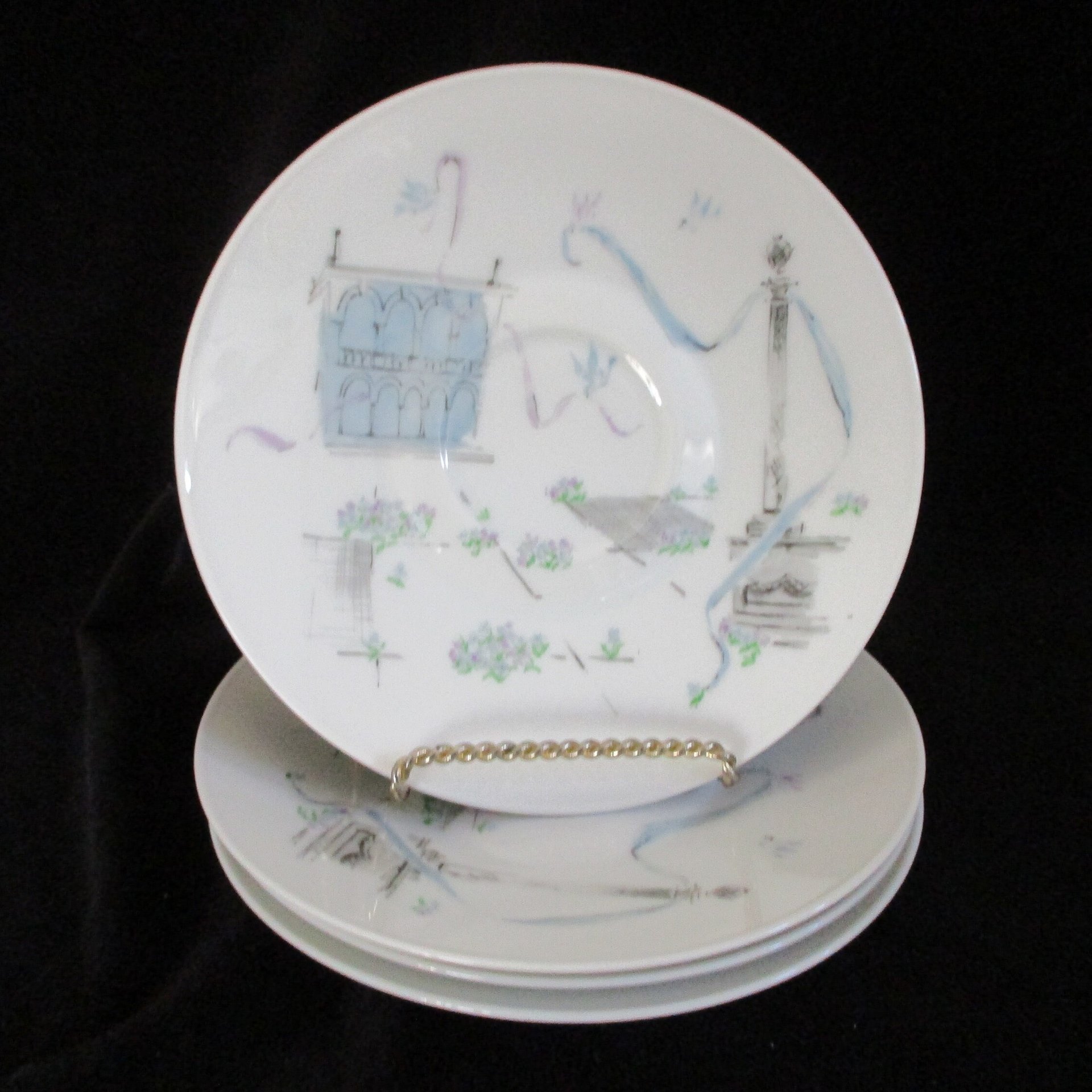 Rosenthal Plaza China, Saucers, Set of 4, Artist Raymond Loewry, Selb Germany, City Plaza, Mid Century, Excellent Condition
