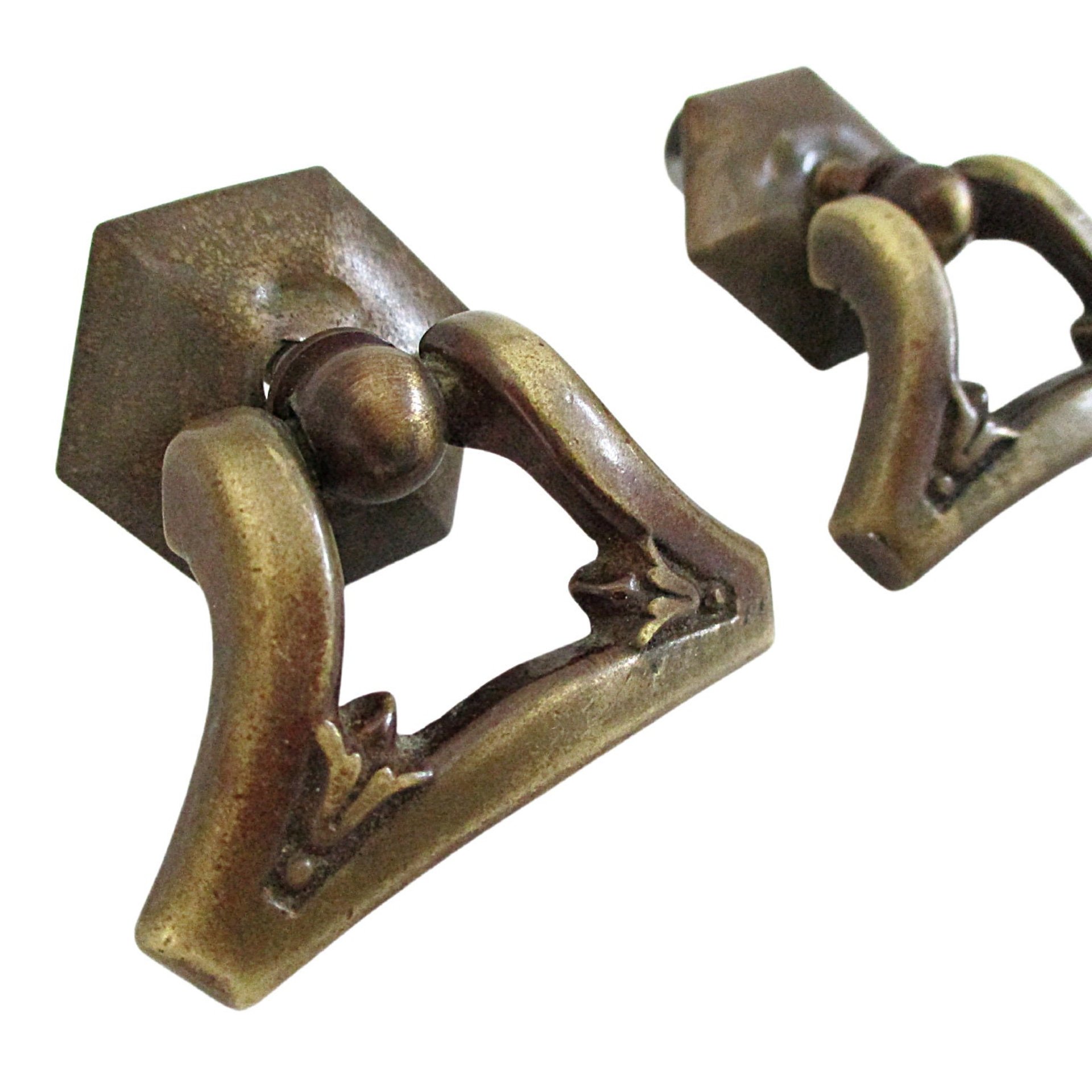 Vintage Drawer or Cabinet Pulls, Set of 2, Diamond Shape, Heavy Aged Brass, Mounting Hardware Included