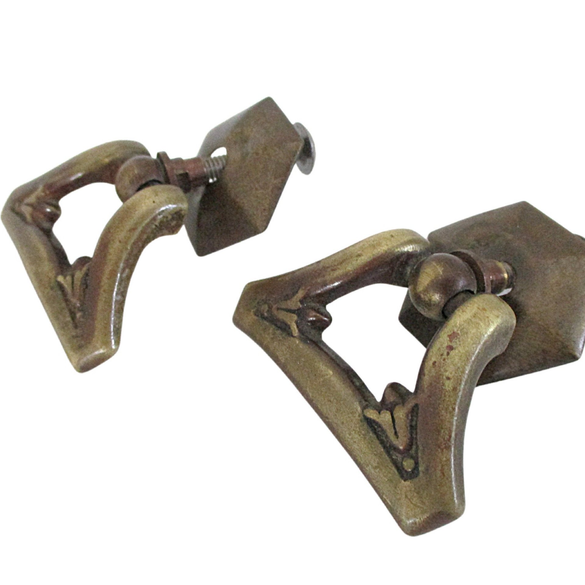 Vintage Drawer or Cabinet Pulls, Set of 2, Diamond Shape, Heavy Aged Brass, Mounting Hardware Included