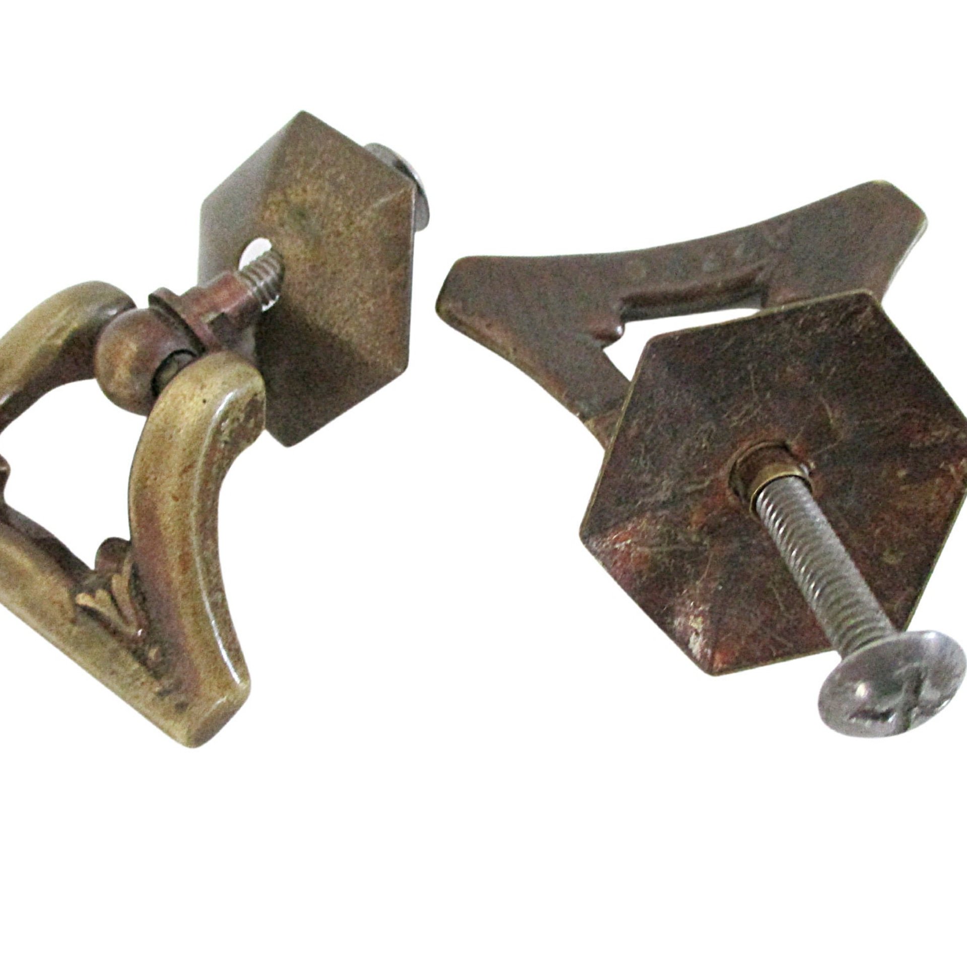 Vintage Drawer or Cabinet Pulls, Set of 2, Diamond Shape, Heavy Aged Brass, Mounting Hardware Included