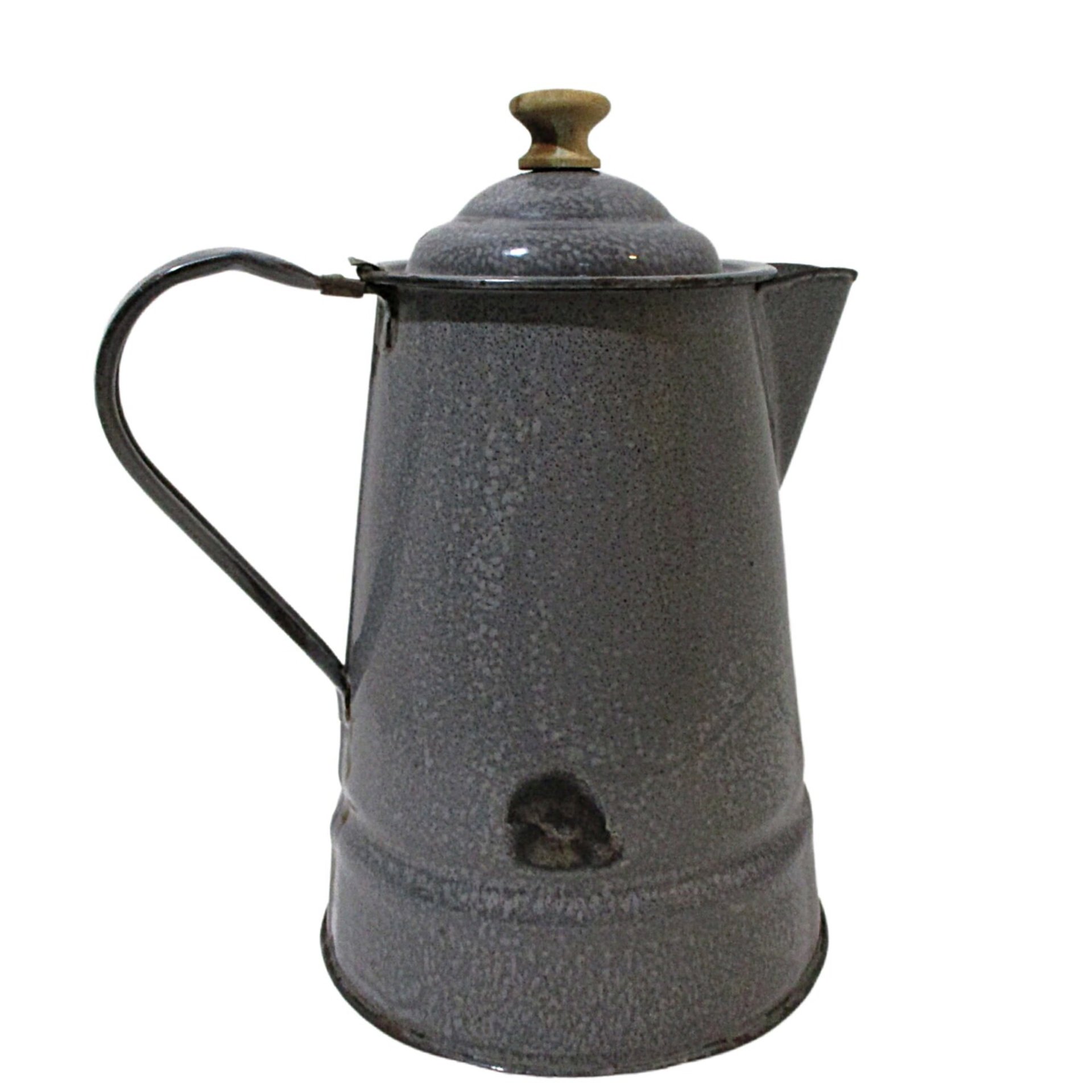 Enamelware Coffeepot, Gray Graniteware, Farmhouse Kitchen Display