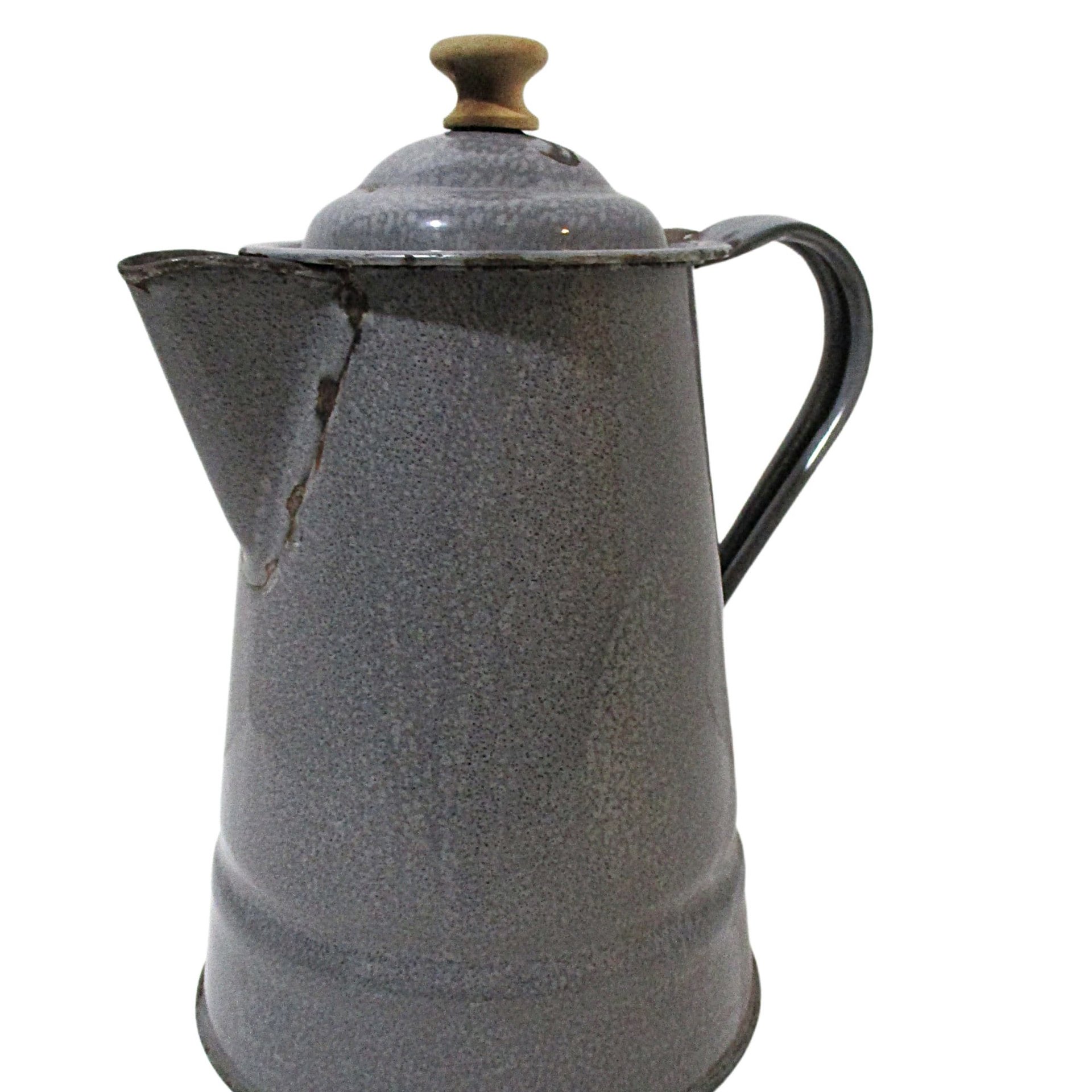 Enamelware Coffeepot, Gray Graniteware, Farmhouse Kitchen Display