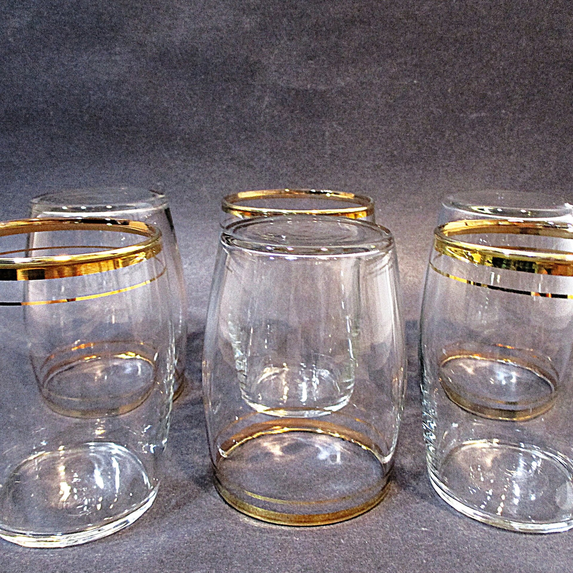 Beer Glasses, Shooters or Chasers, Gold Rims, Small Bar Glasses, Set of 6, Mid Century Barware, 1960s