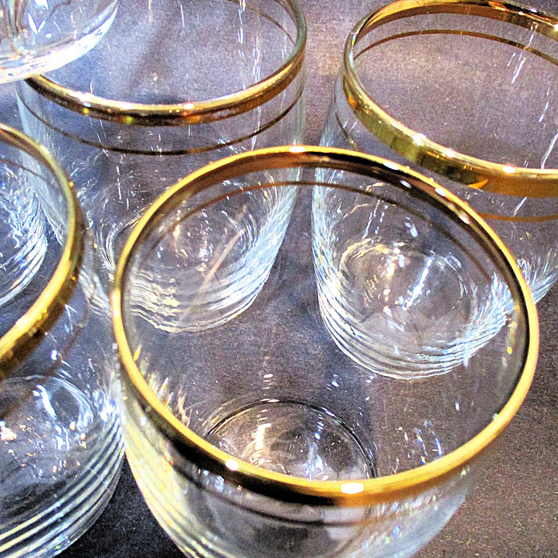 Beer Glasses, Shooters or Chasers, Gold Rims, Small Bar Glasses, Set of 6, Mid Century Barware, 1960s