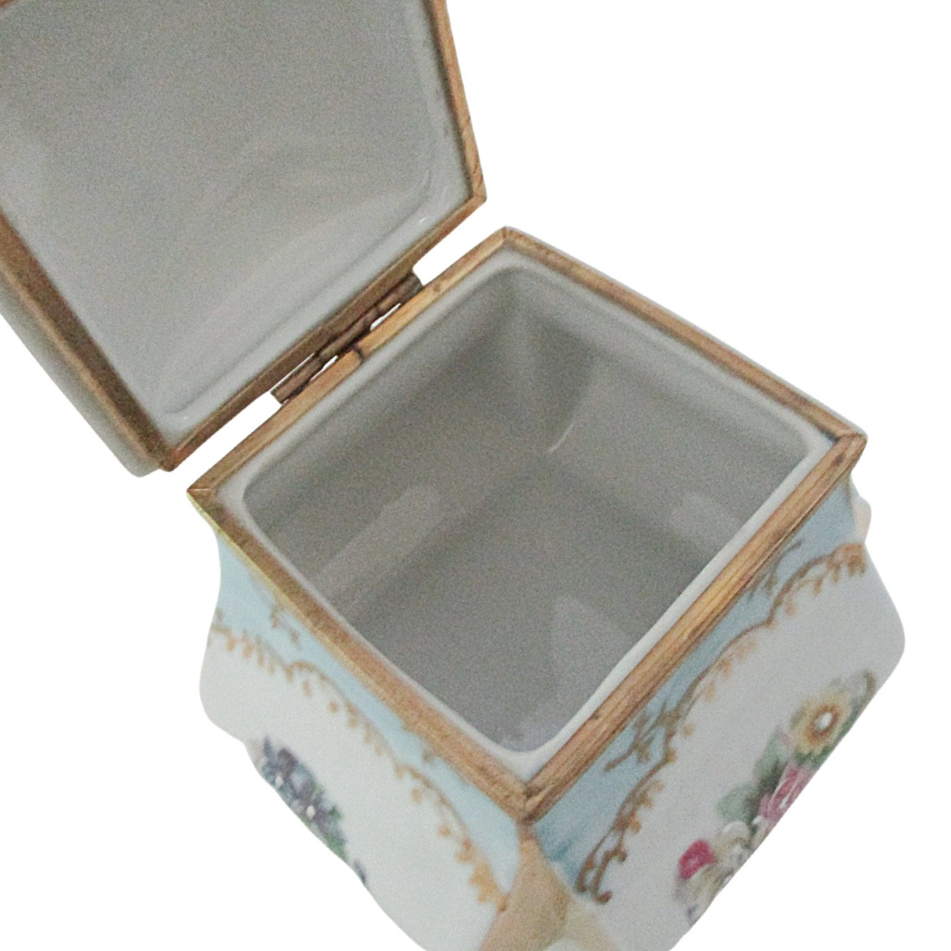 Trinket Box, Lidded and Hinged, Hand Painted, Victorian Florals, Dresser or Vanity Box, Heavy Gold Acccents, Anniversary Gift, Ring Dish