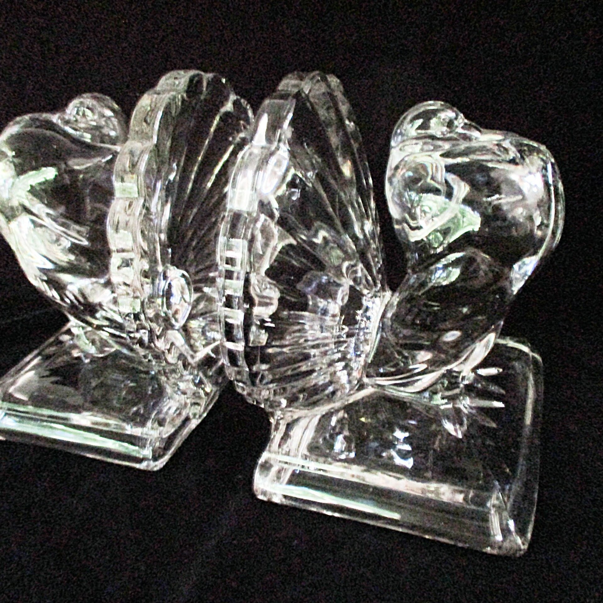 Crystal Pouter Pigeon Bookends by Paden City Glass, Set of 2, Heavy Bird Bookends, 1940s