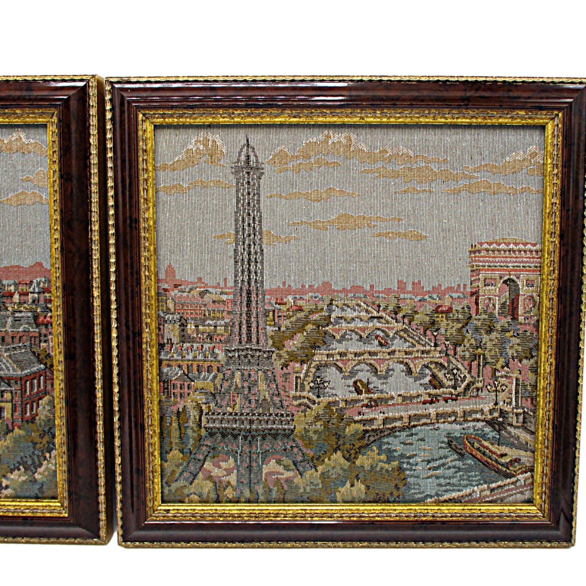 Paris France, Wall Decor, Cotton Silk Threads, Eiffel Tower and Notre Dame Cathedral, Professionally Framed, French Decor