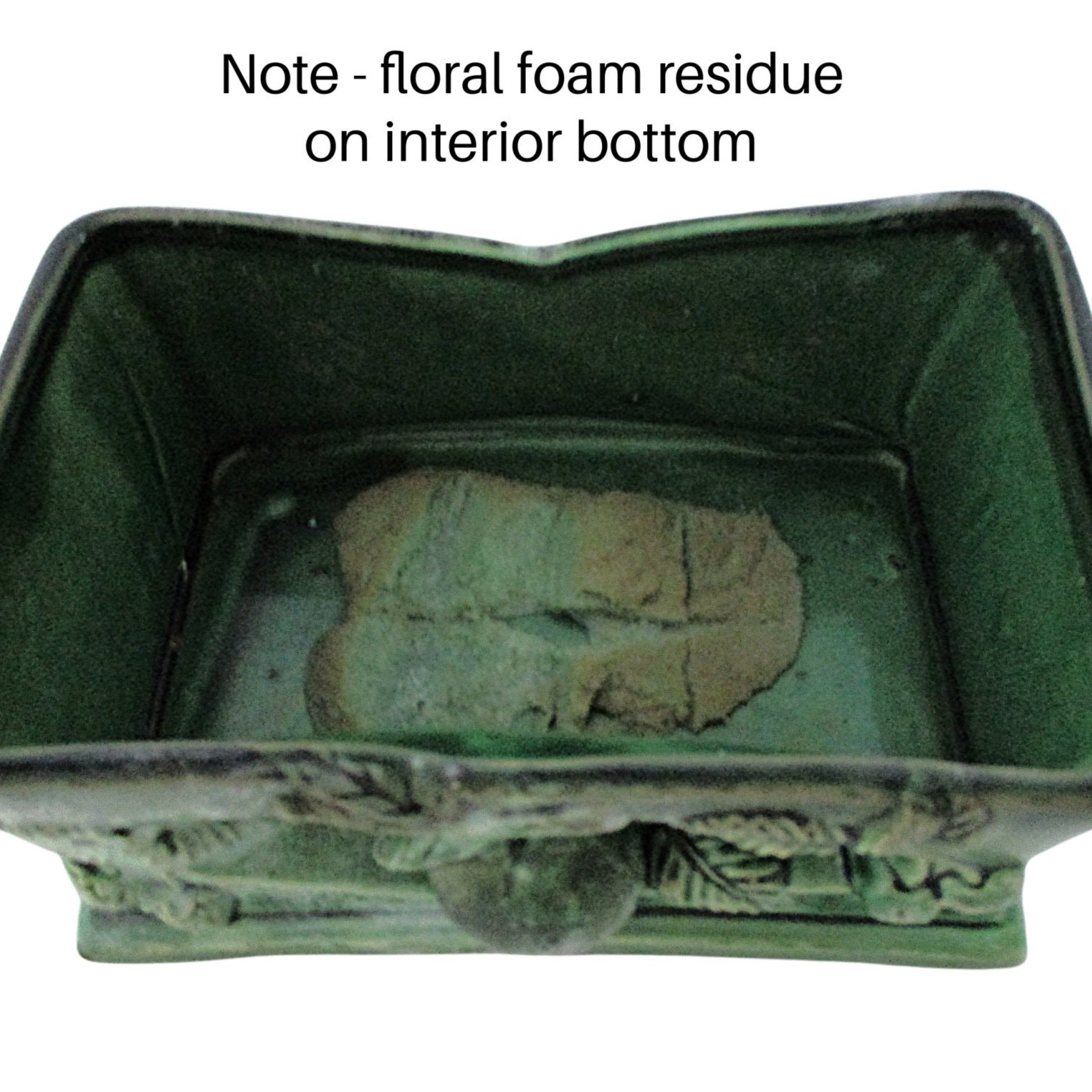 Mid Century Planter, Green Botanical, Dimensional Design, Aged to Perfection
