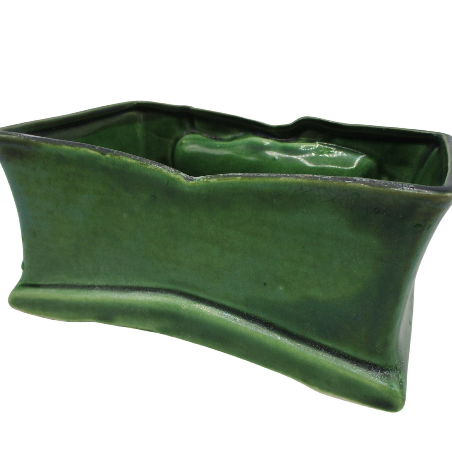 Mid Century Planter, Green Botanical, Dimensional Design, Aged to Perfection