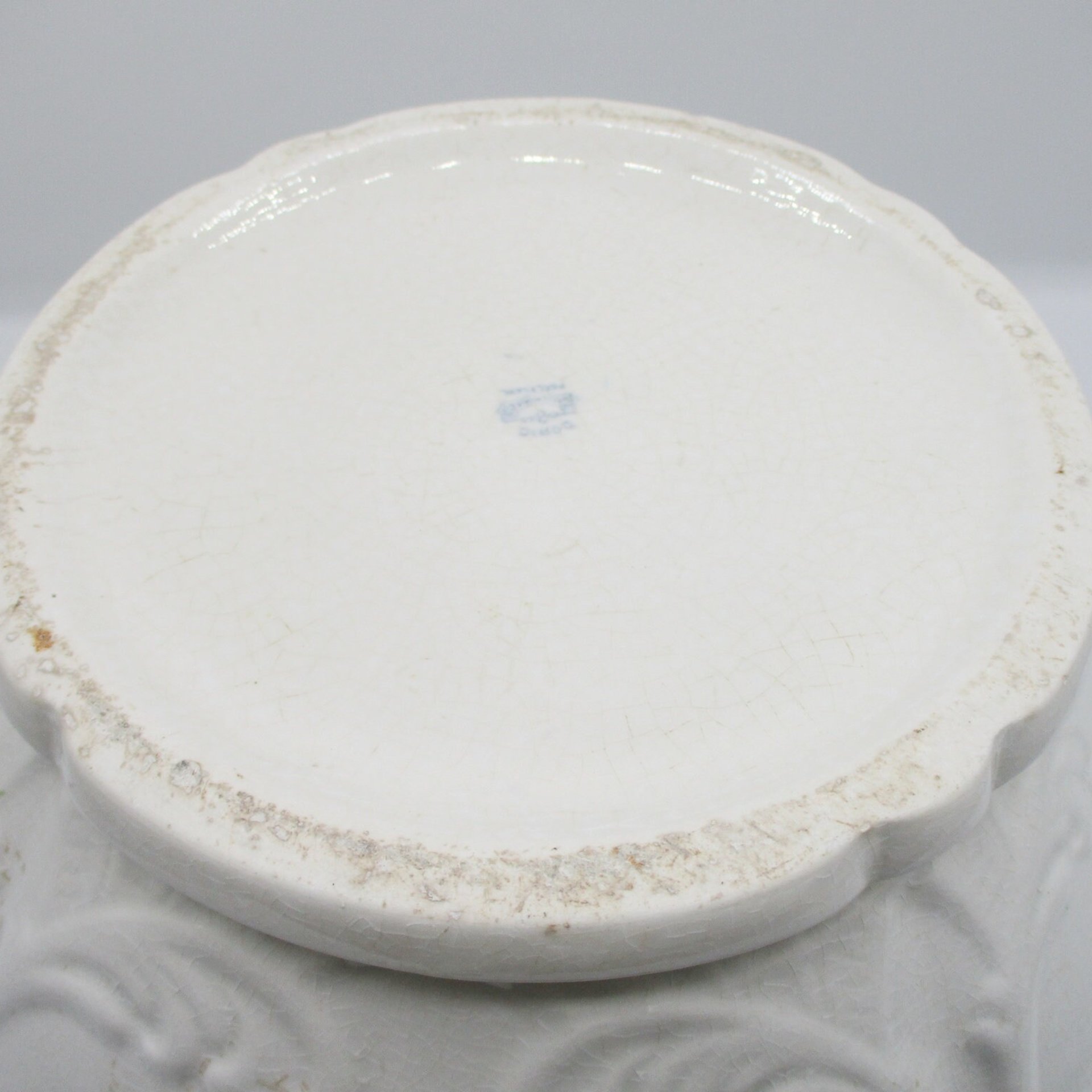 Antique Jardiniere, Doric Porcelain, Made in England, Large Planter, Light Florals, Scalloped and Deep Relief, English or French Cottage