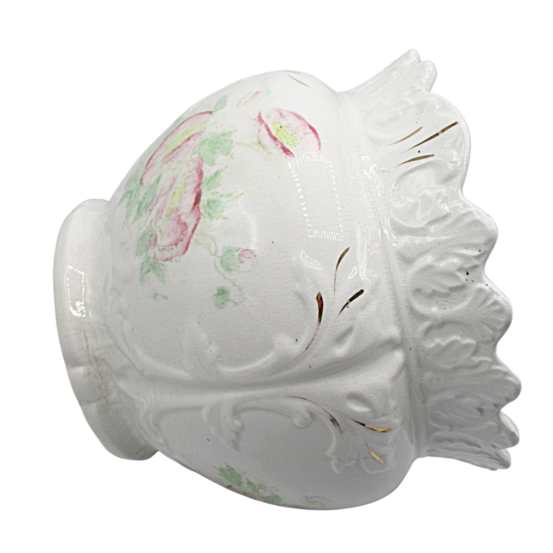 Antique Jardiniere, Doric Porcelain, Made in England, Large Planter, Light Florals, Scalloped and Deep Relief, English or French Cottage