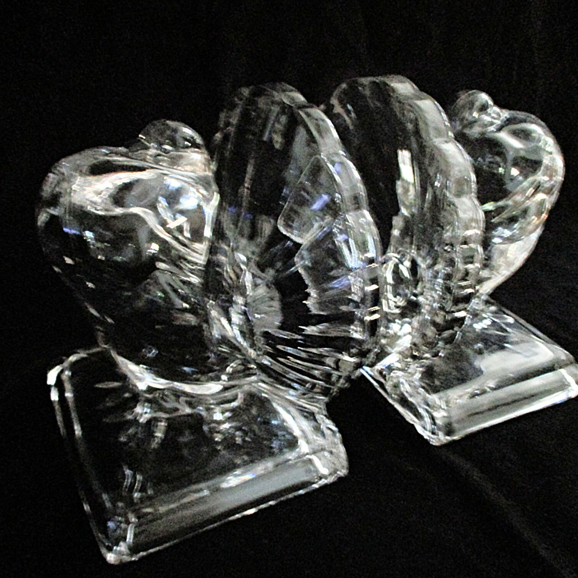 Crystal Pouter Pigeon Bookends by Paden City Glass, Set of 2, Heavy Bird Bookends, 1940s