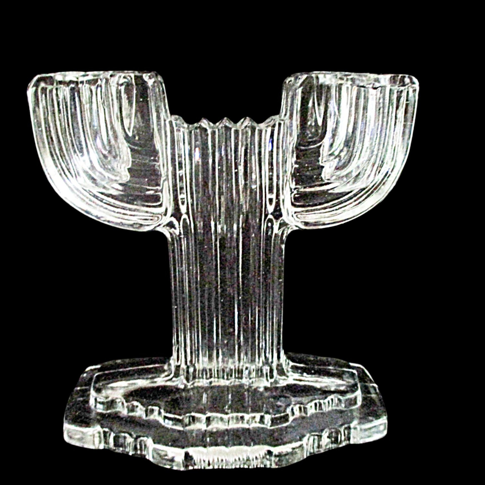 Glass Candle Holders, Set of 4, Anchor Hocking in Queen Mary Pattern, Ribbed, Cactus Shape, 1930s Depression Glass