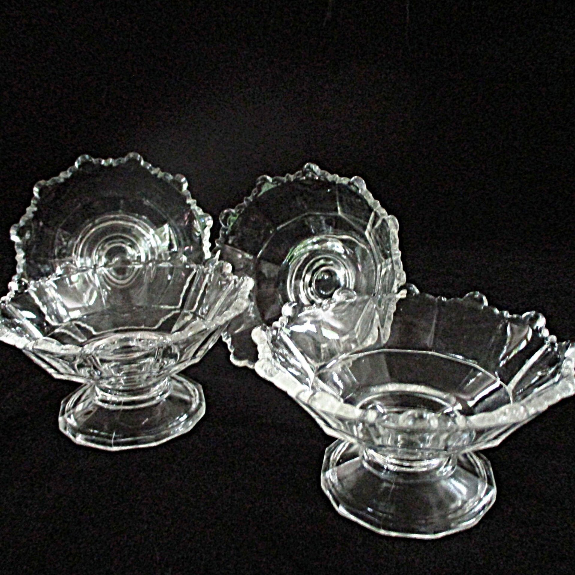 Glass Ice Cream or Dessert Dishes, Set of 4, Clear Depression Glass Bowls, Excellent Condition