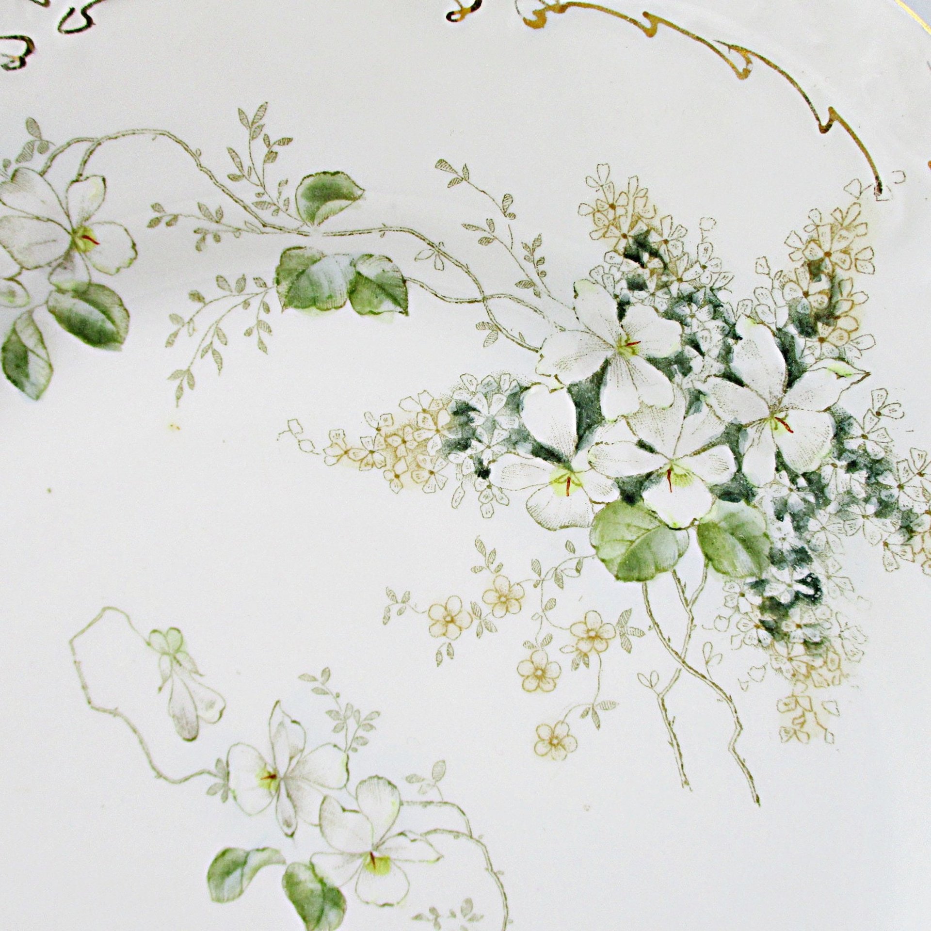 Antique German China, BJK Bav 62, White Flowers, Gold Trim, Deep Green Leaves, Magnolias, Dogwoods, Replacements Plates, Pieces