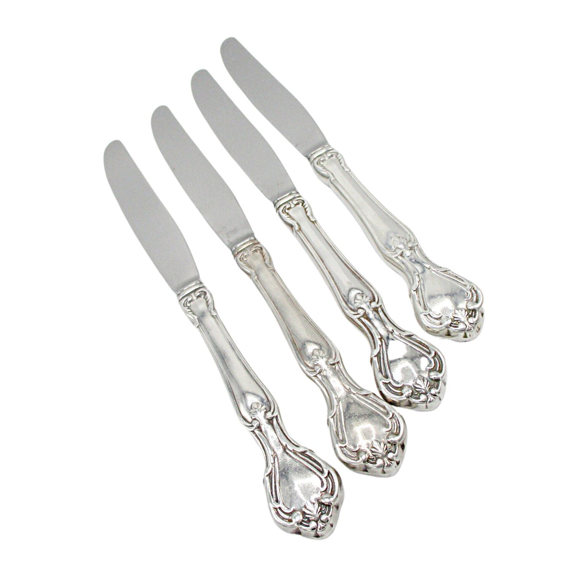 Reed  Barton Rathmore Dinner Knives, Silver Plate, Set of 4, Glossy Finish, Replacement Silverware, Flatware Pieces