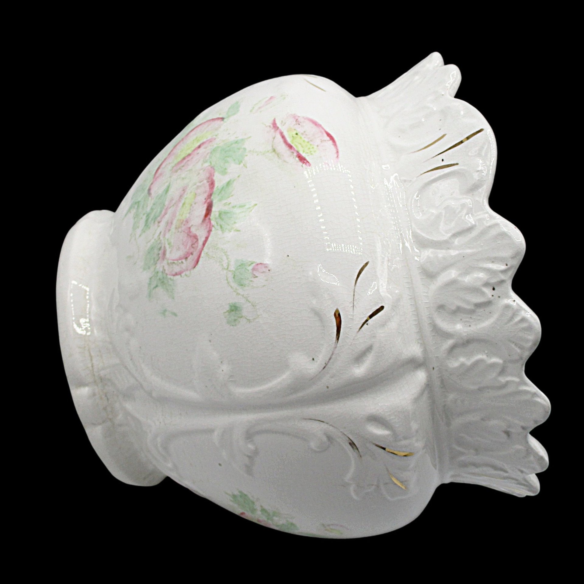 Antique Jardiniere, Doric Porcelain, Made in England, Large Planter, Light Florals, Scalloped and Deep Relief, English or French Cottage