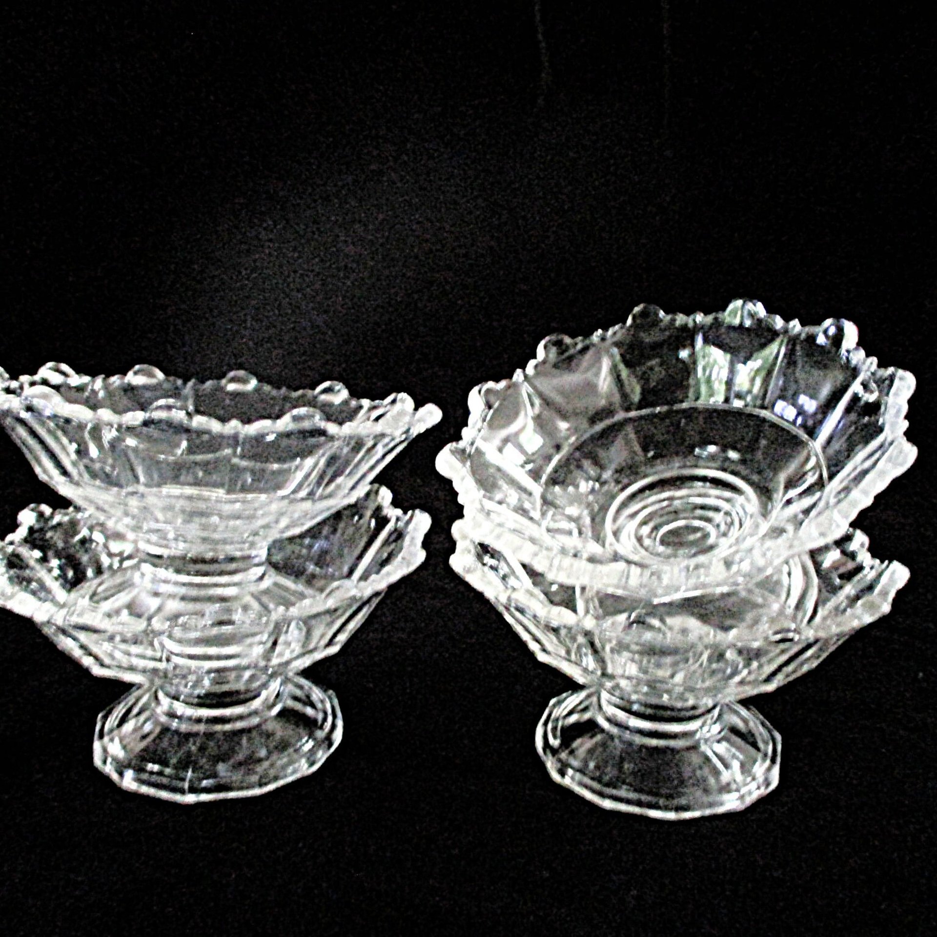 Glass Ice Cream or Dessert Dishes, Set of 4, Clear Depression Glass Bowls, Excellent Condition