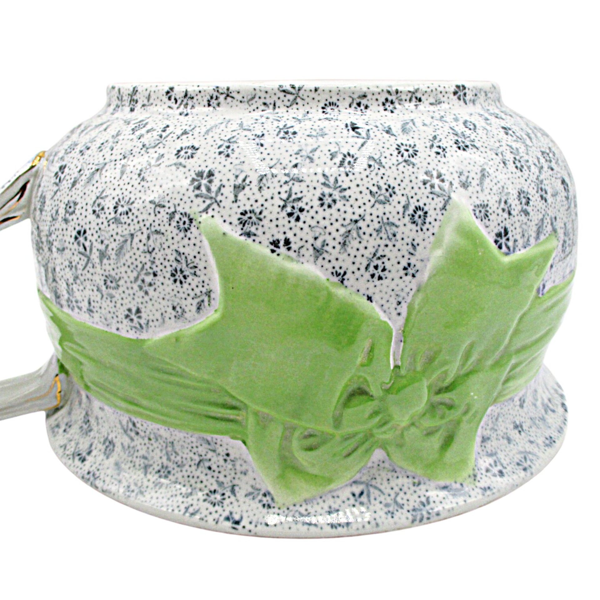 Winton Chamber Pot, Chintz with Large Green Bow, Winton Stoke on Kent, England, Bath or Bedroom Decor, Antique 1910s