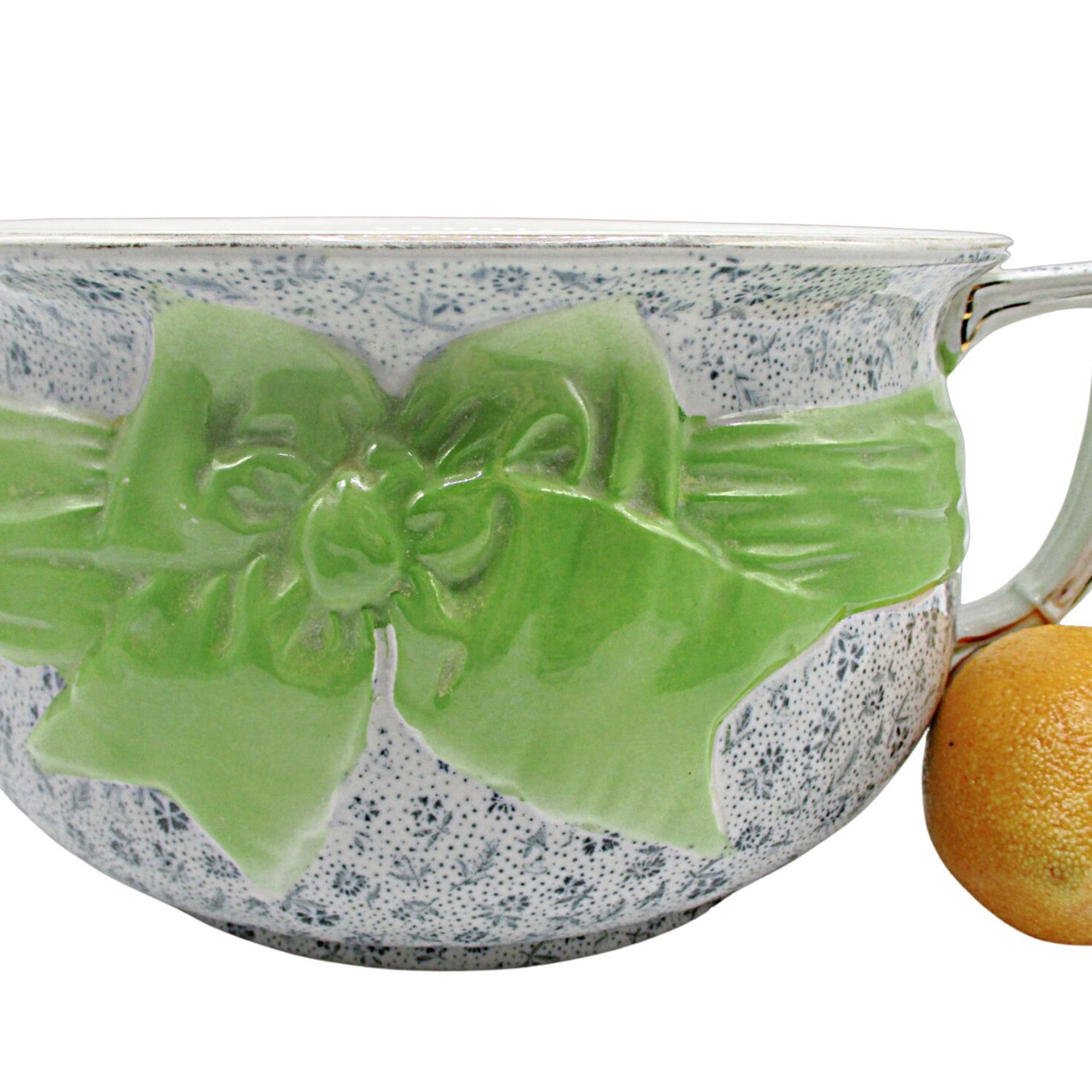 Winton Chamber Pot, Chintz with Large Green Bow, Winton Stoke on Kent, England, Bath or Bedroom Decor, Antique 1910s
