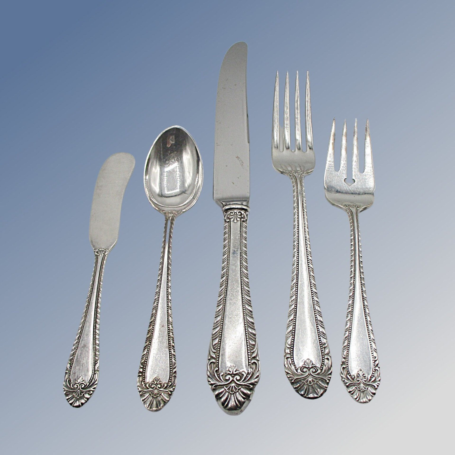 Reed and Barton Old London, Silver Plate, 5pc Place Settings, Replacement Pieces, Silverware, Forks, Knives, Teaspoons, 1930s