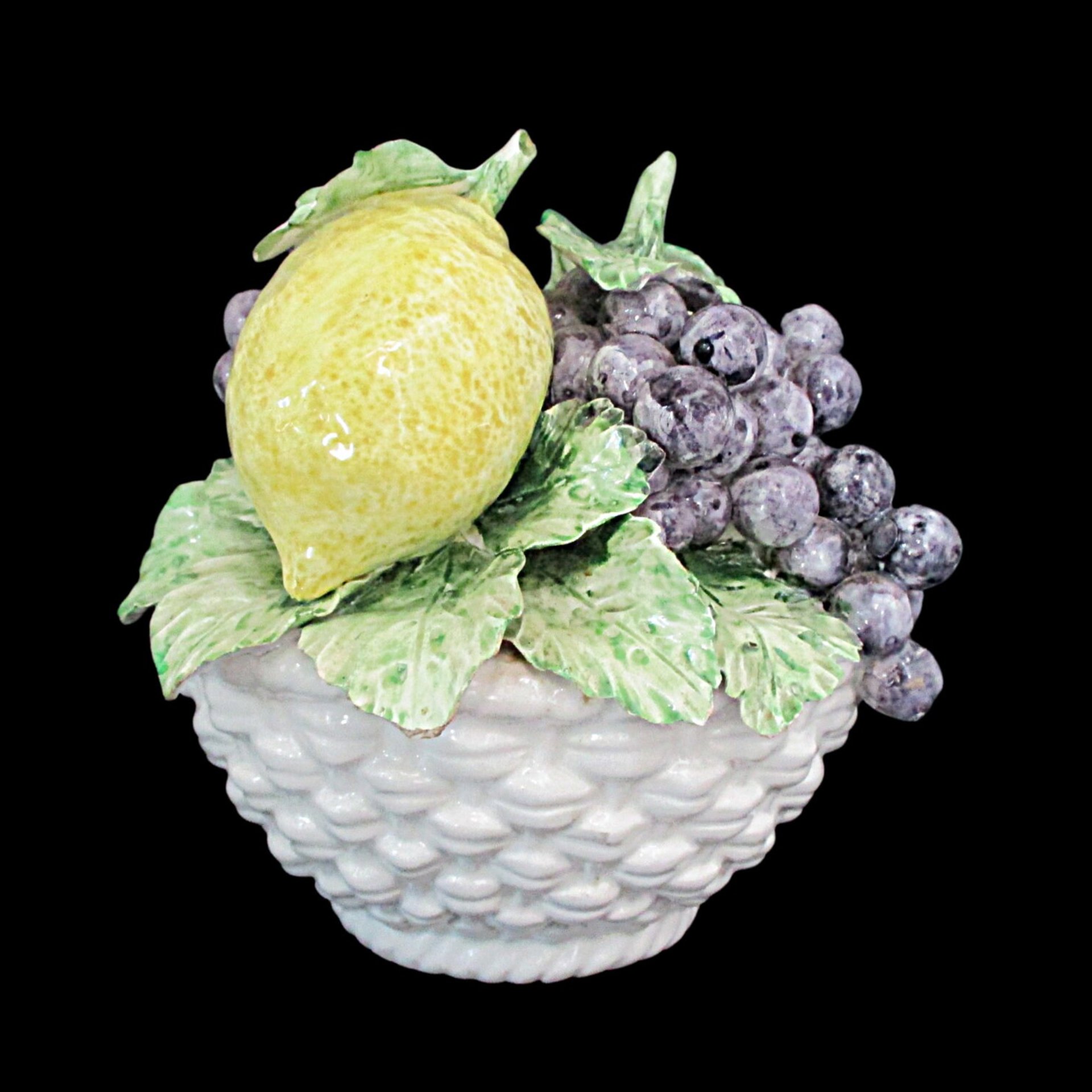 Lemon Topiary Centerpiece, Lemons and Grapes, Made in Italy, In Italian Pottery Basket, Wonderful Condition