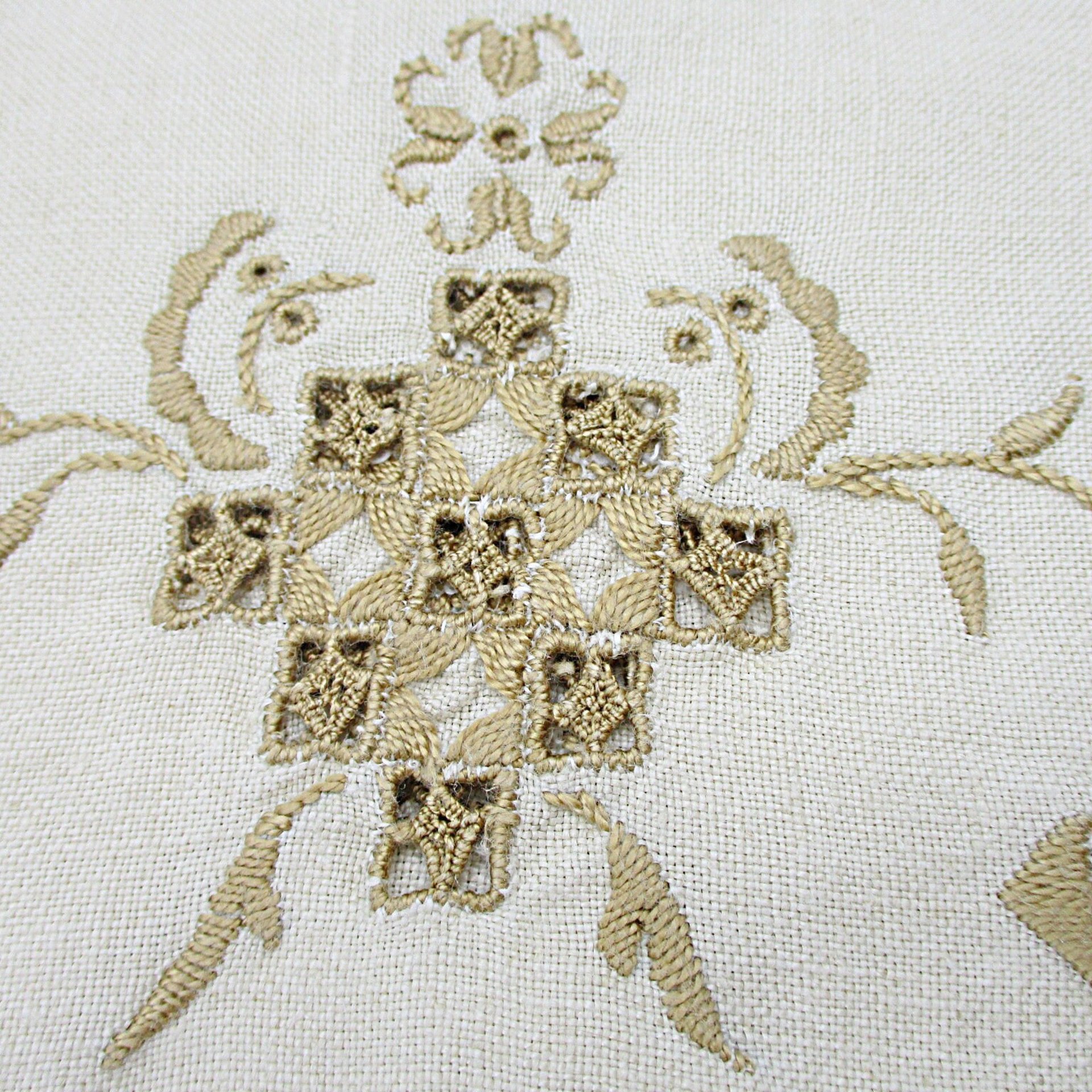 Embroidered Linen Dresser Scarves, Placemats, Cutwork Napkins, Ecru Doilies, Set of 8, Wedding Gift