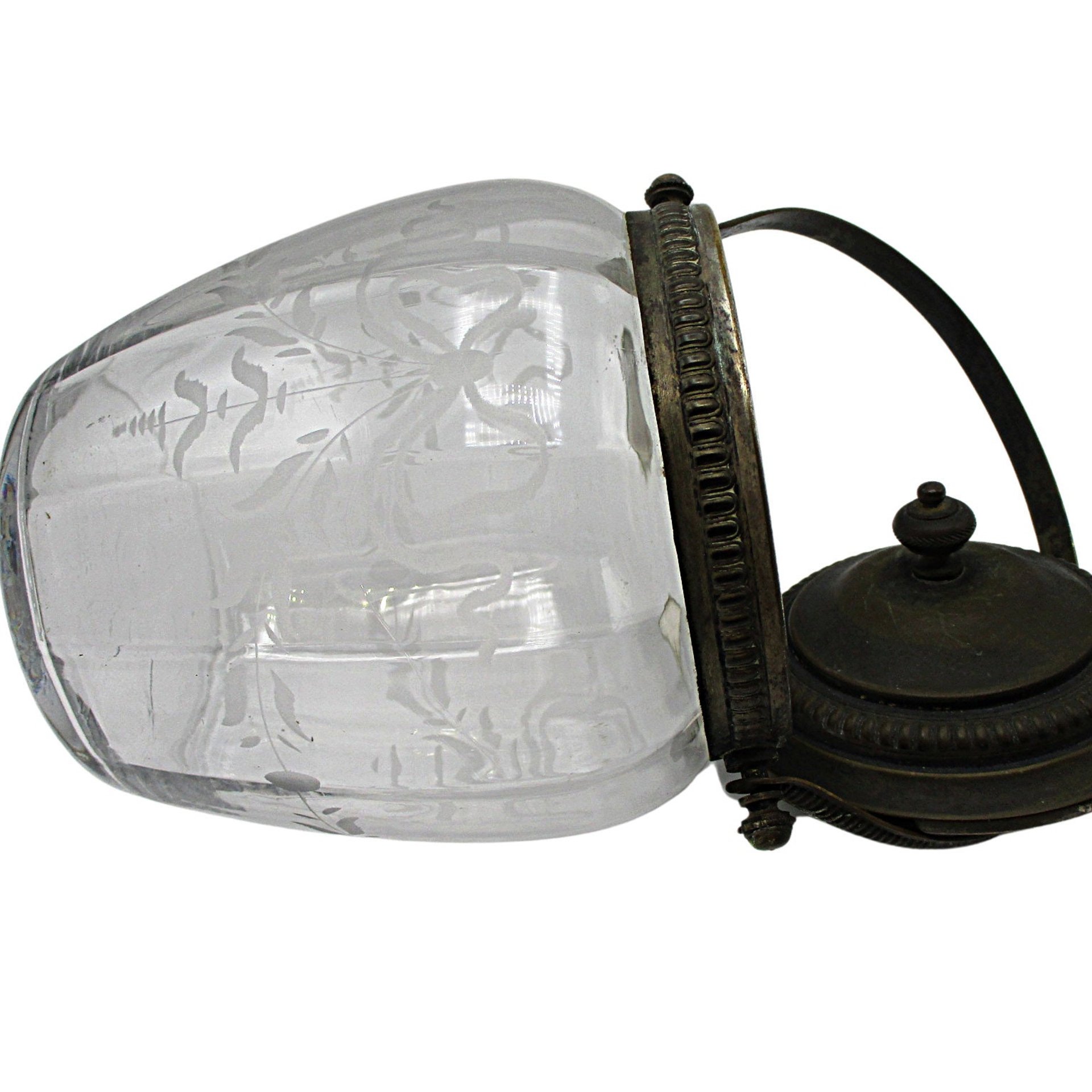 Antique Biscuit Jar, Etched Bow Design, Optic Panels, Ornate Lid and Handle, Victorian Decor