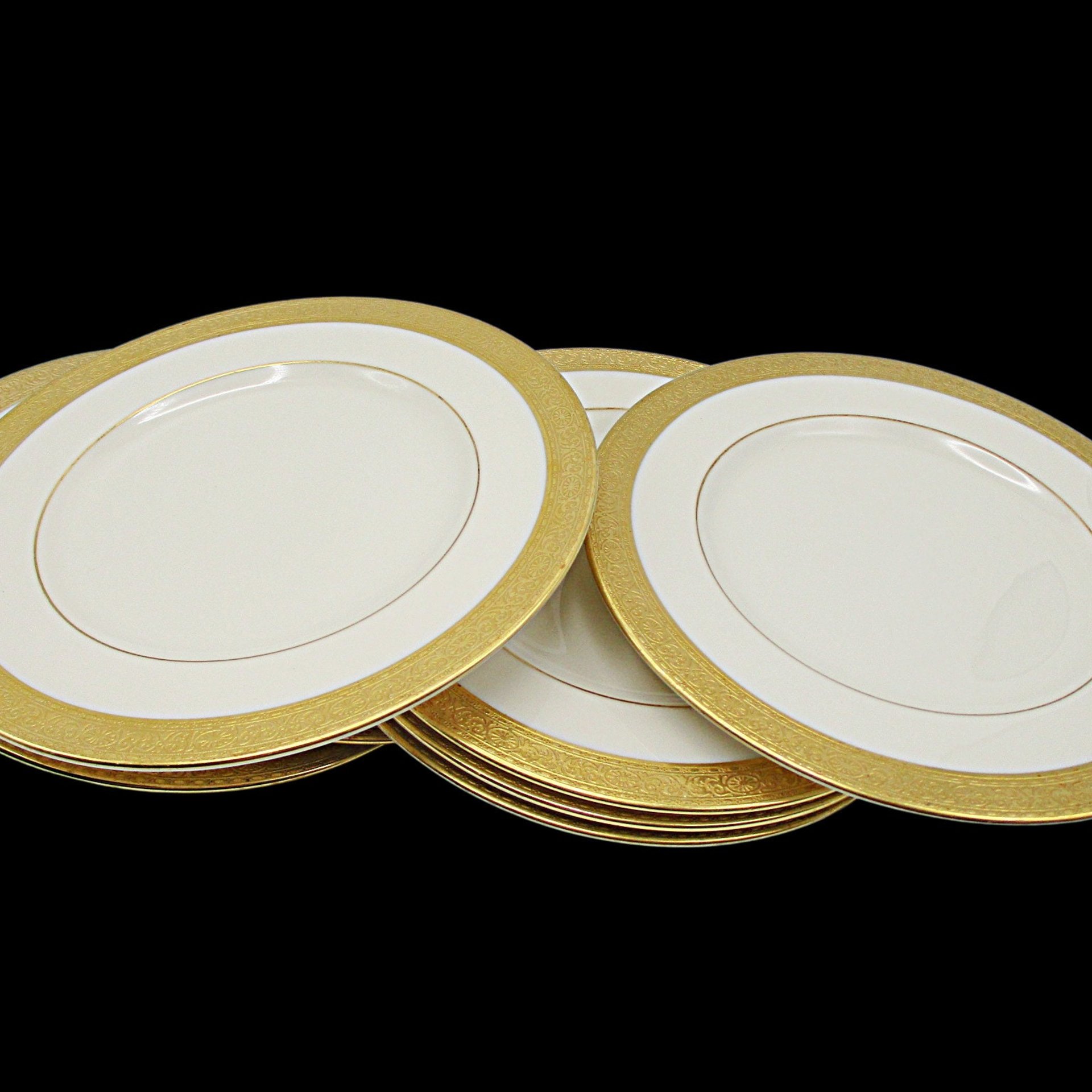 Lenox Stanford Bread or Dessert Plates, Creamy White, Bold Gold Trim, Set of 7, Tablescaping