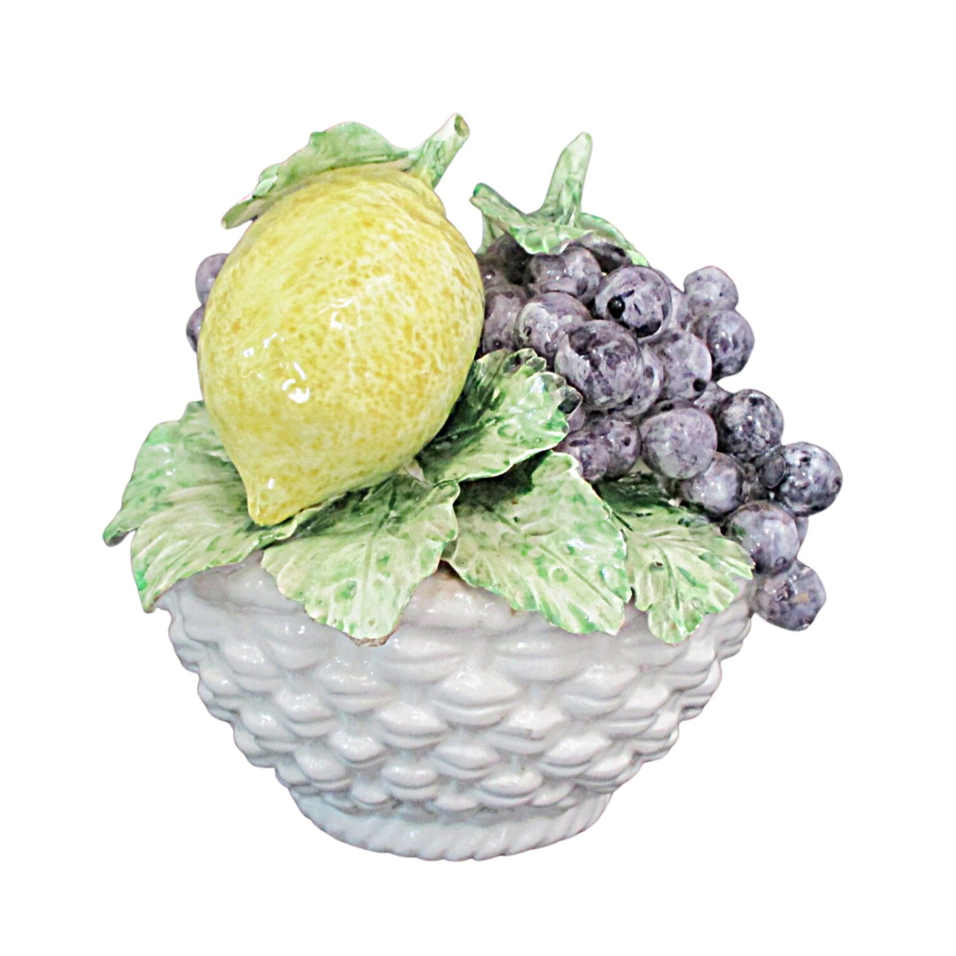 Lemon Topiary Centerpiece, Lemons and Grapes, Made in Italy, In Italian Pottery Basket, Wonderful Condition