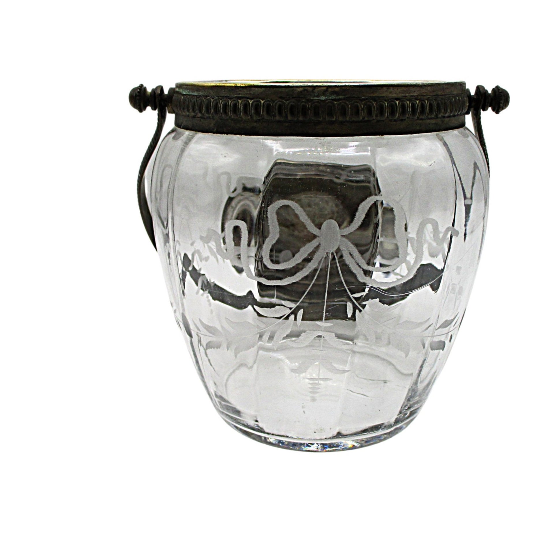 Antique Biscuit Jar, Etched Bow Design, Optic Panels, Ornate Lid and Handle, Victorian Decor