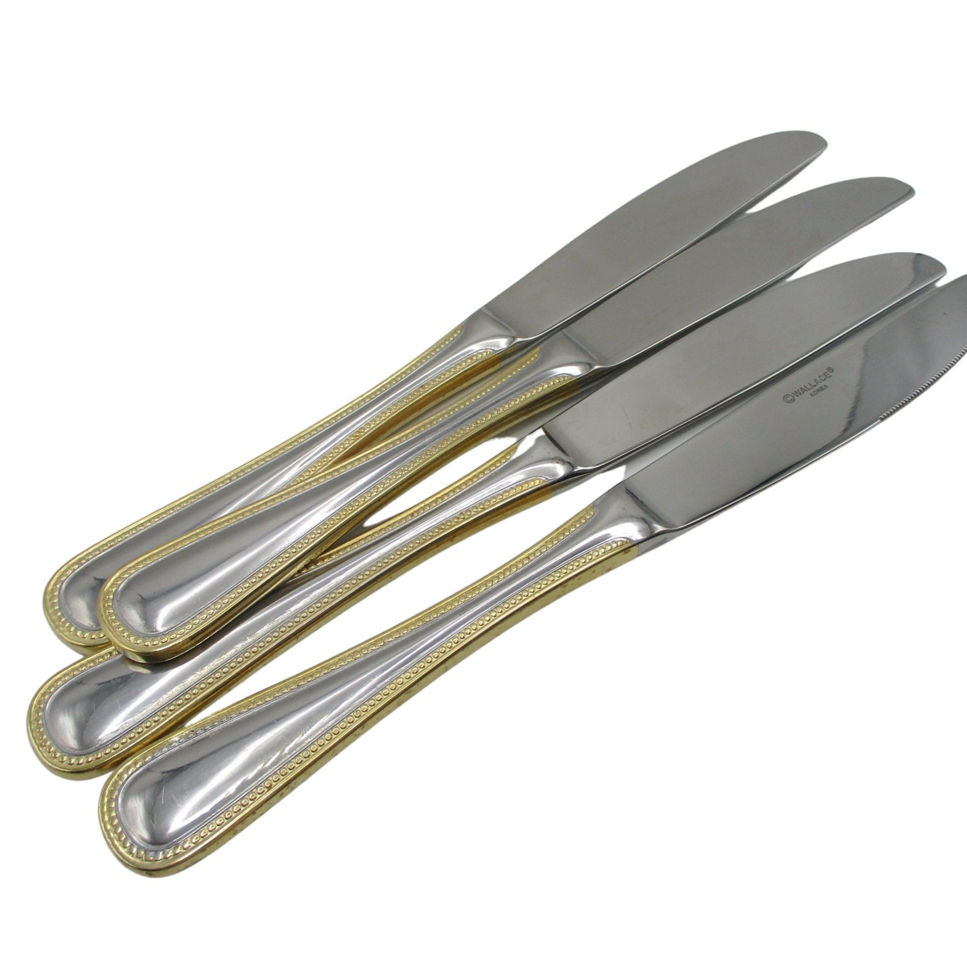 Wallace Gold Royal Bead, Dinner Knives, Stainless Steel 18 10, Set of 4 OR Set of 6, Your Choice, Wallace Replacement Silverware, Flatware
