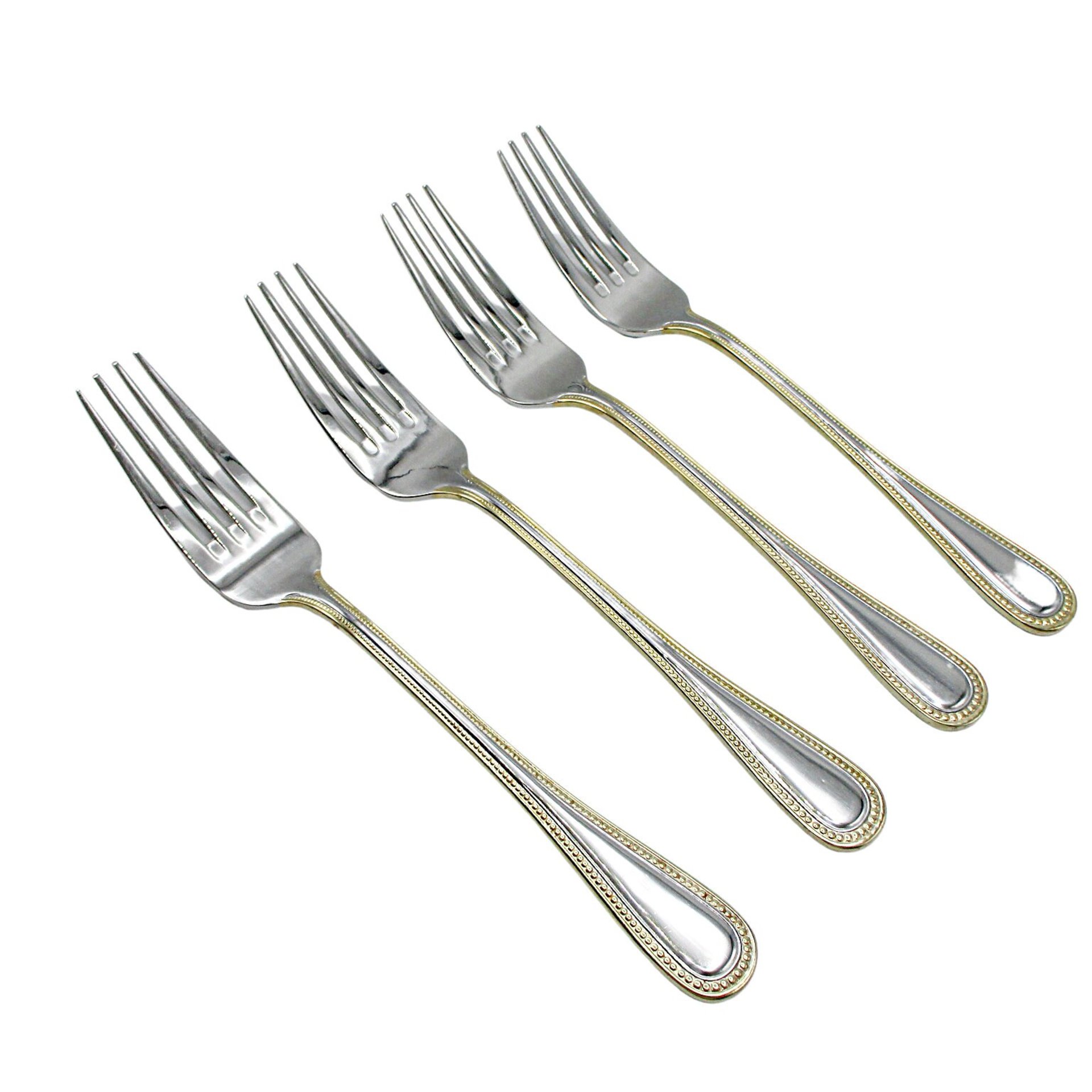 Wallace Gold Royal Bead, Salad Forks, Stainless Steel 18 10, Set of 4, Wallace Replacement Silverware, Multiple Sets Avail