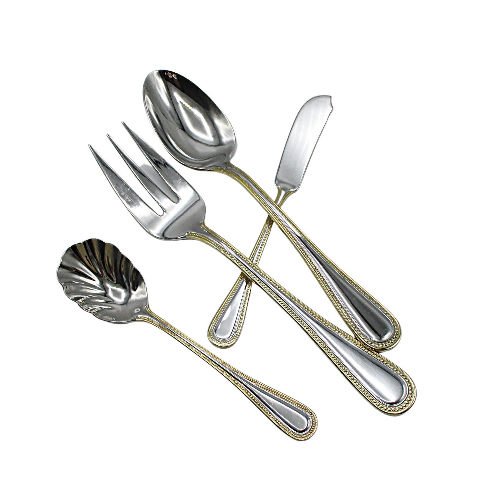 Wallace Gold Royal Bead, Hostess Set, 4pcs, Stainless Steel 18 10, Wallace Replacement Silverware