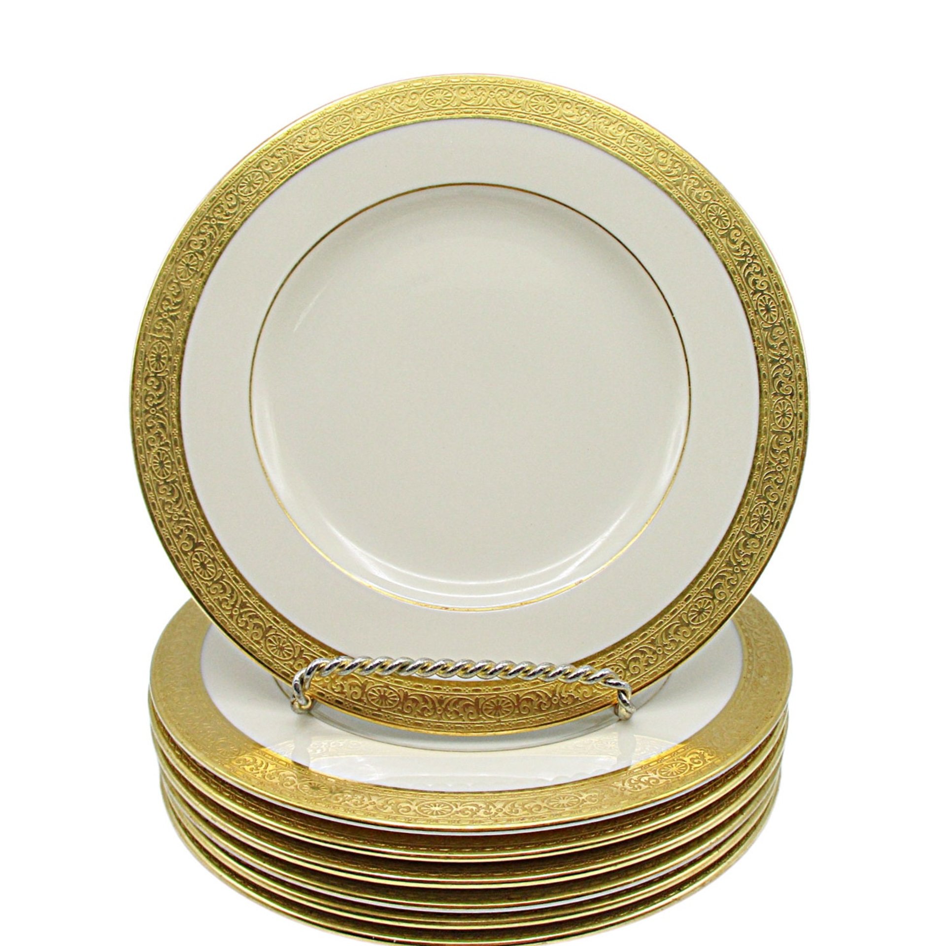 Lenox Stanford Bread or Dessert Plates, Creamy White, Bold Gold Trim, Set of 7, Tablescaping