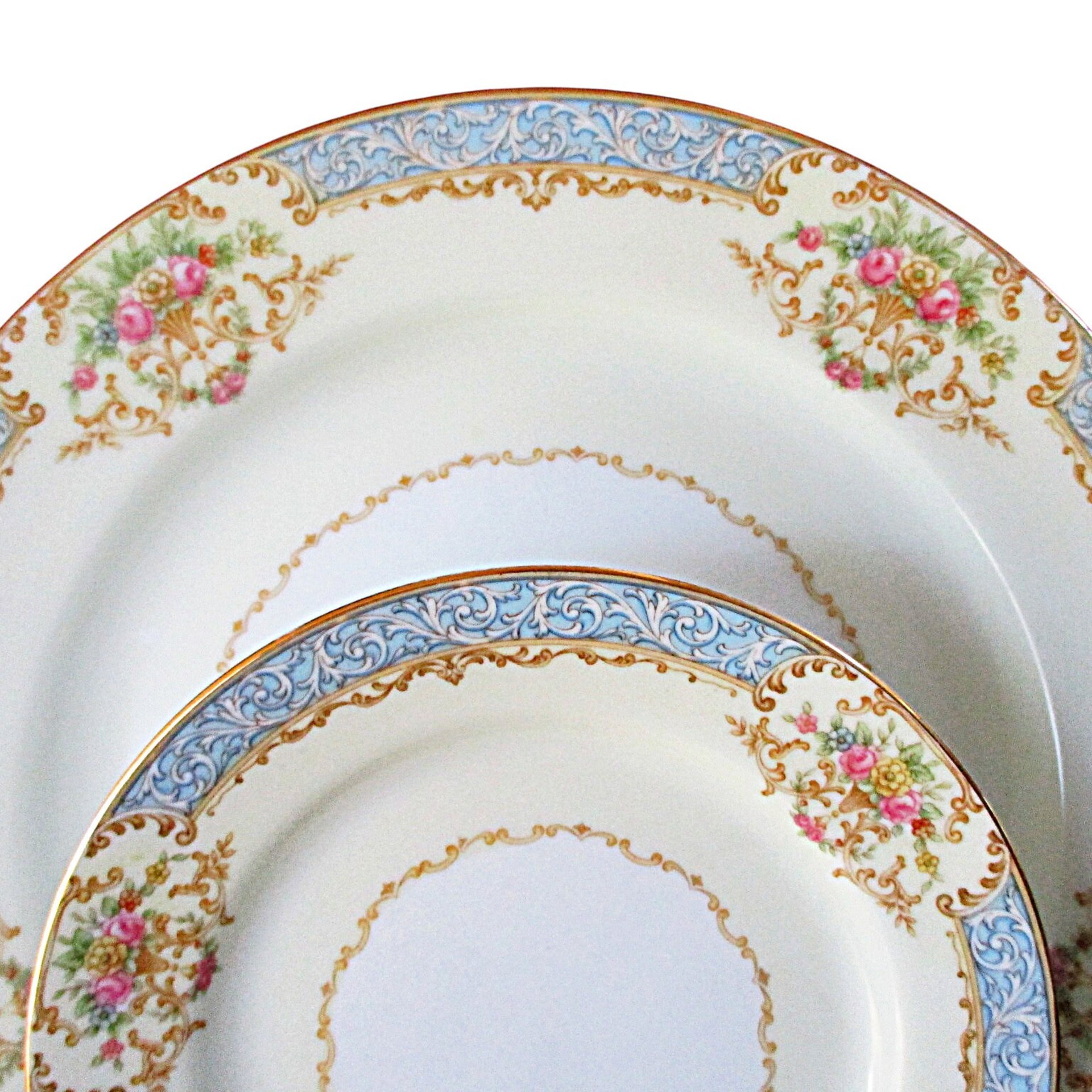 Noritake Chevonia Plates, 3 Dinner and 6 Dessert or Bread Plates, Your Pick, Blue Borders and Florals