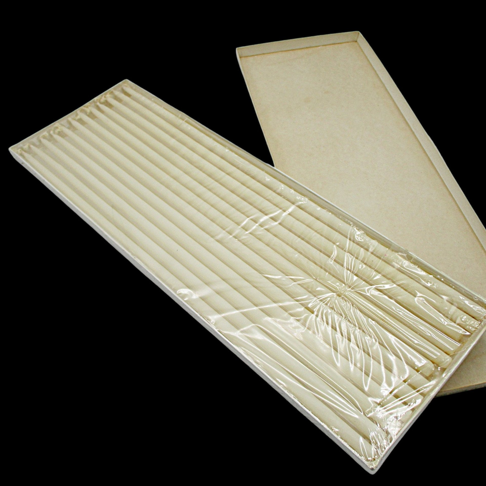 Vintage Long Tapers, Colonial Candle Co of Cape Cod, Hyannis Mass, Box of 12, Still Wrapped, Never Opened, Creamy White, 14 Inches