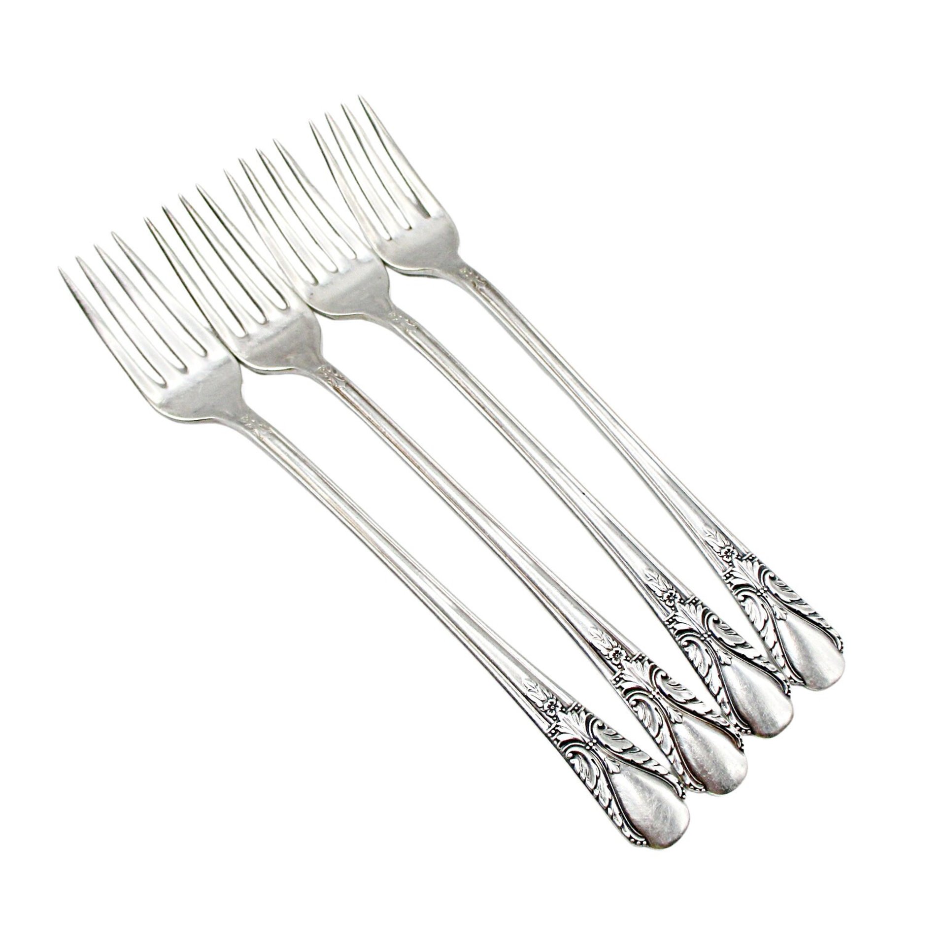 Rogers Silver Plate Flatware Avalon or Cabin, Set of 4, Long Grille Forks, Multiple Sets Available, Replacement Silverware, 1940s