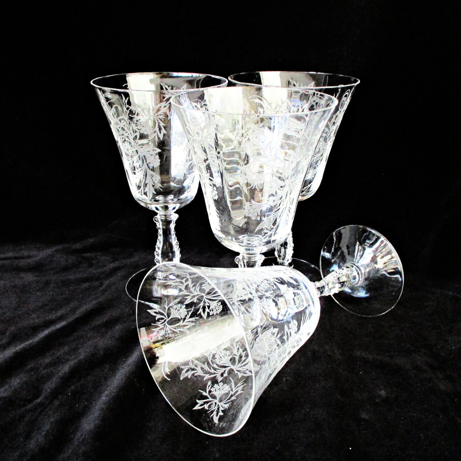 Fostoria Heather Wine Glasses or Water Goblets, Fine Crystal Stemware, Great Condition, Set of 4