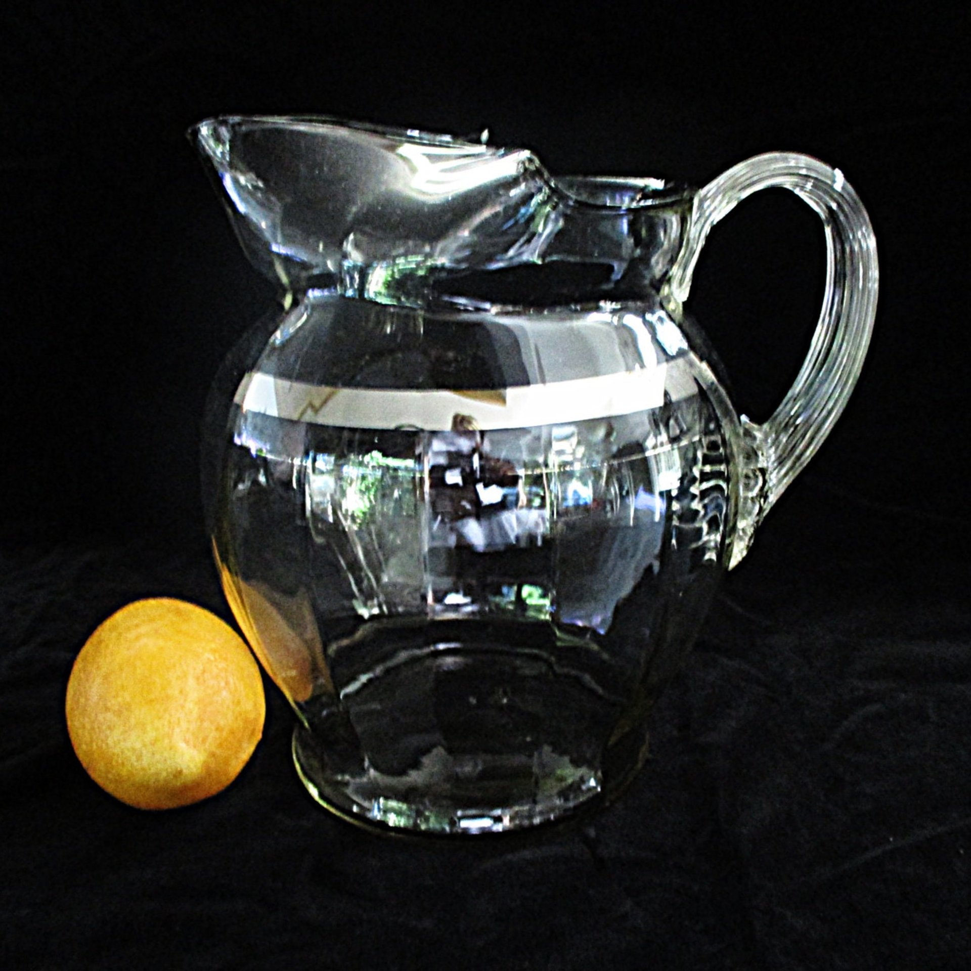 Large Cocktail Pitcher, Silver Band, Ice Lip, Iced Tea or Lemonade Pitcher, Silver Rimmed Barware, Mid Century