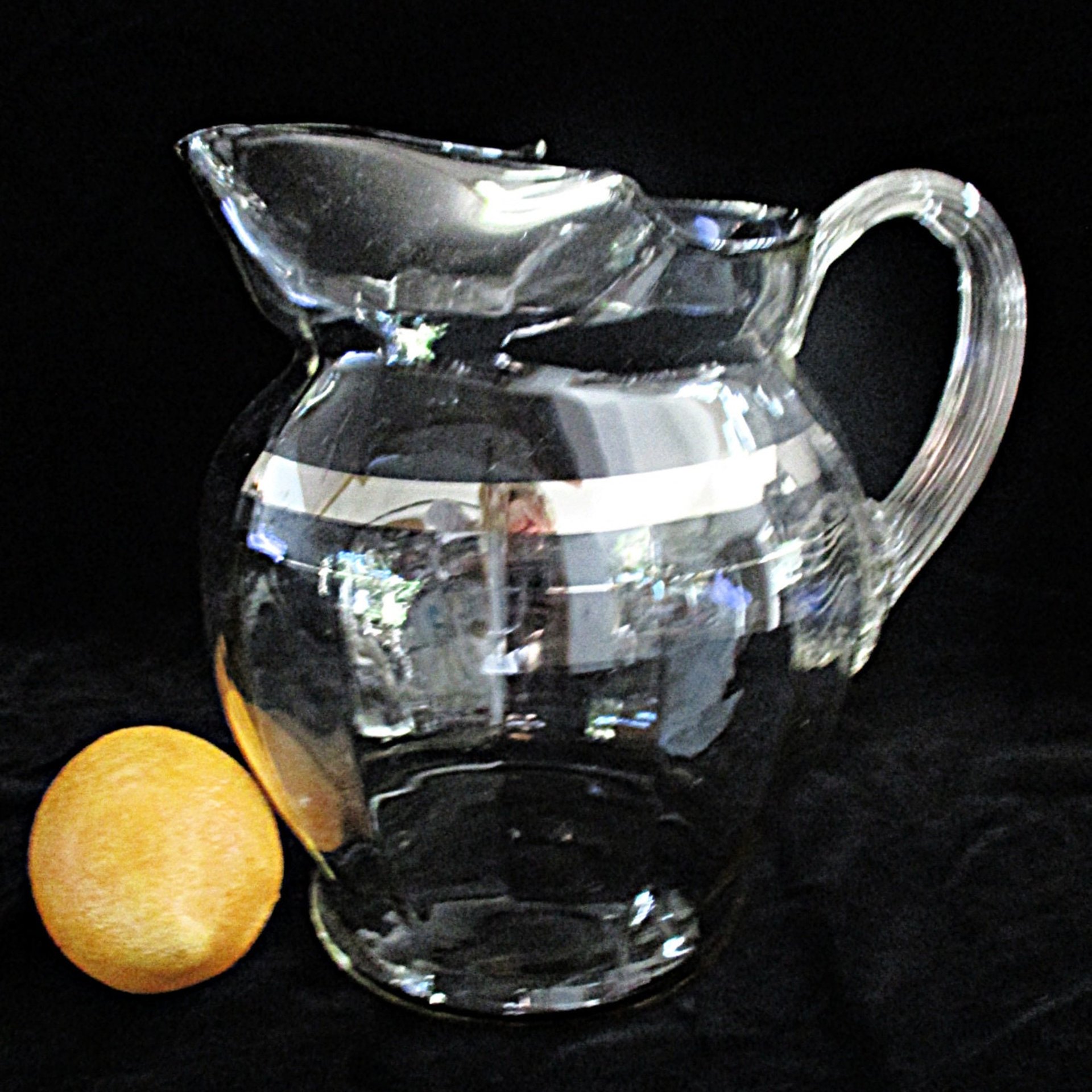 Large Cocktail Pitcher, Silver Band, Ice Lip, Iced Tea or Lemonade Pitcher, Silver Rimmed Barware, Mid Century