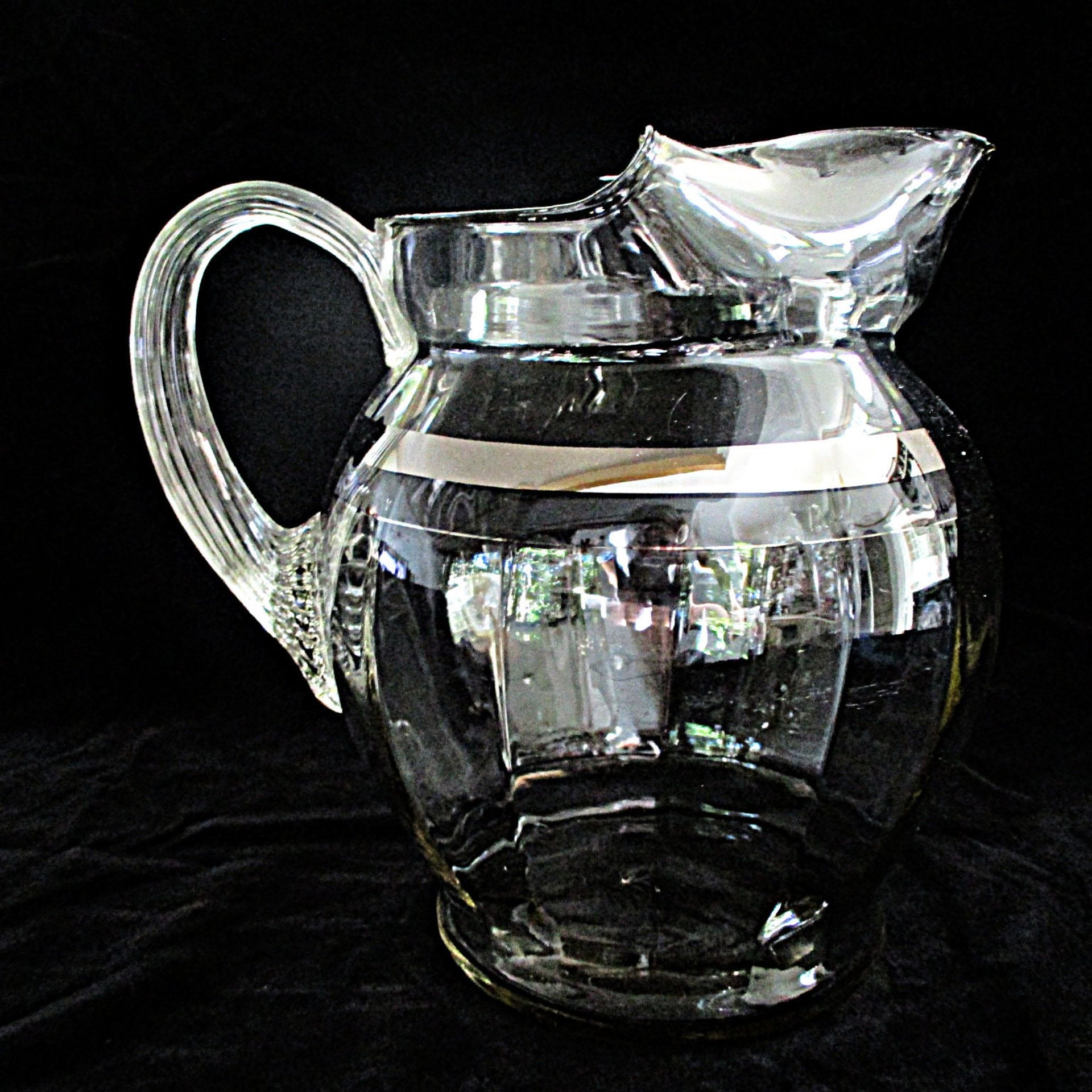 Large Cocktail Pitcher, Silver Band, Ice Lip, Iced Tea or Lemonade Pitcher, Silver Rimmed Barware, Mid Century